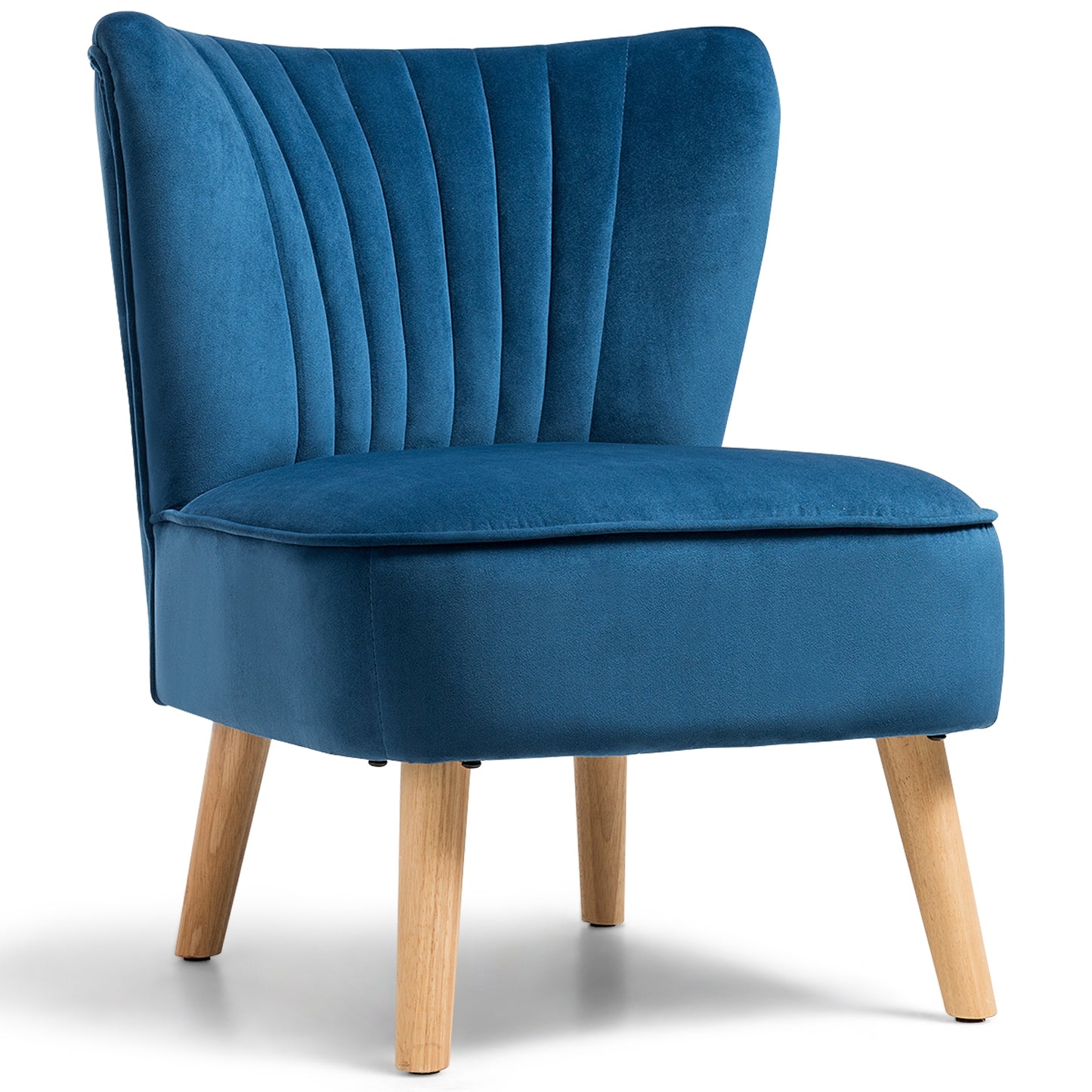 Velvet Accent Chair with Wood Legs - Armless Design