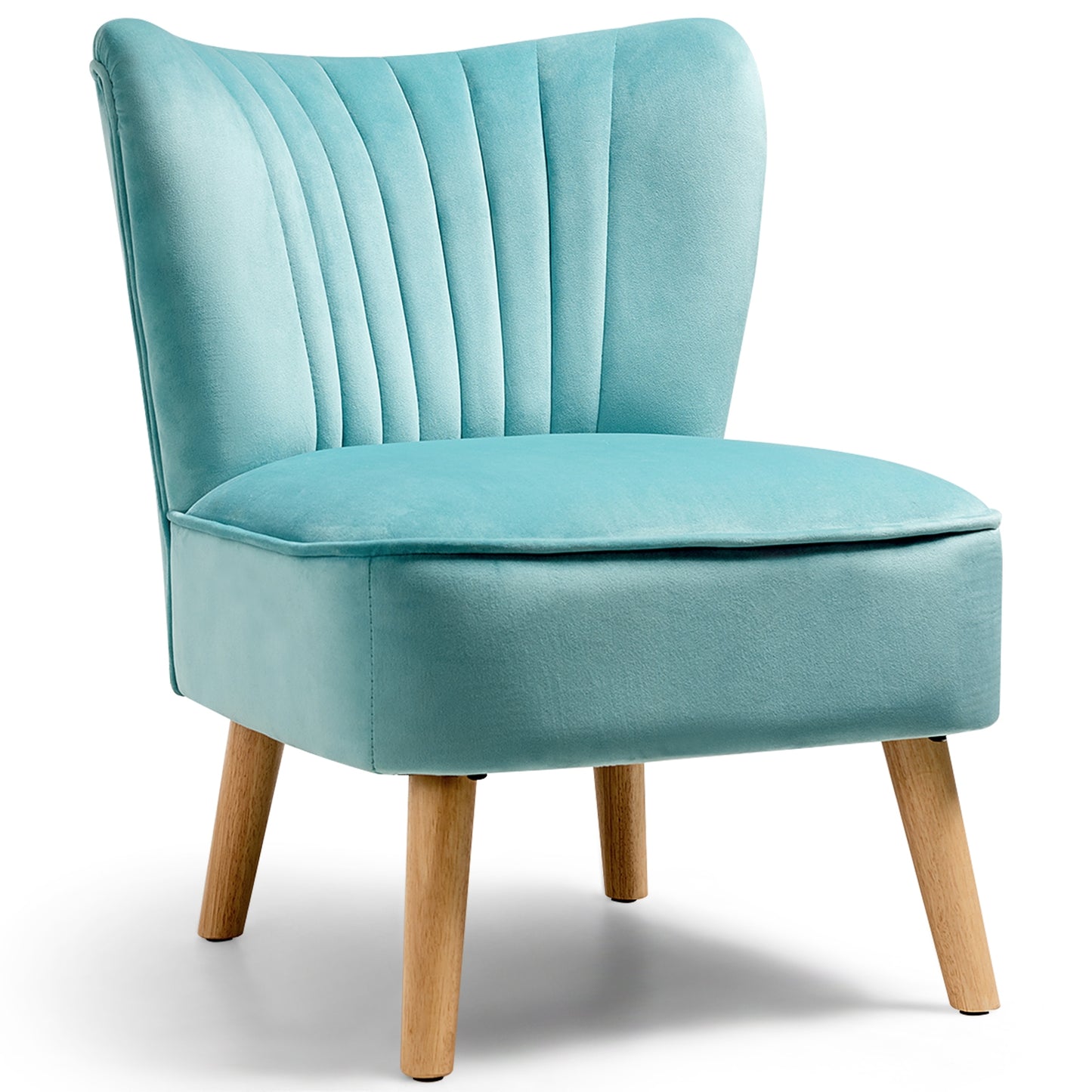 Velvet Accent Chair with Wood Legs - Armless Design