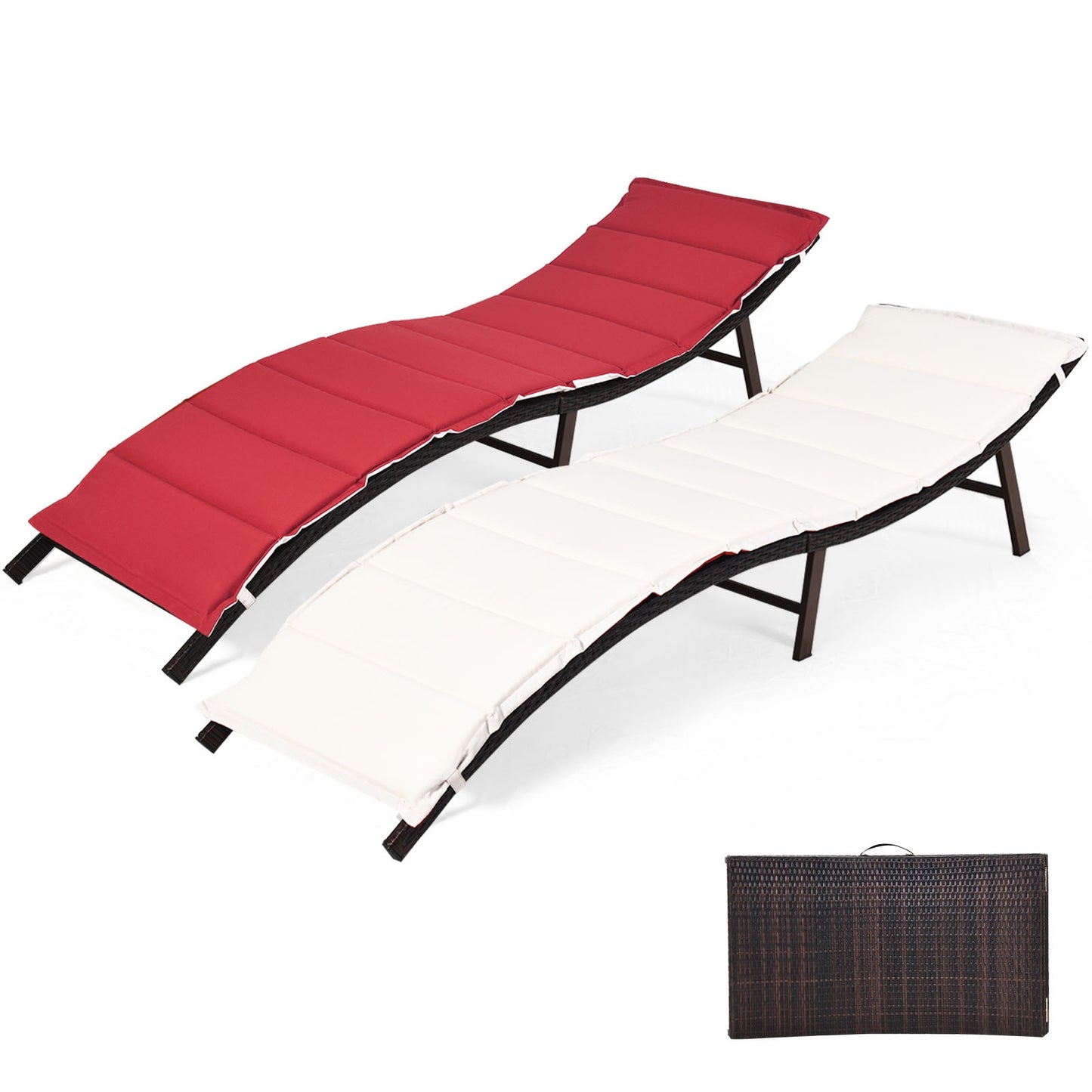 Folding Patio Chaise Lounge Chair Set of 2 with Cushions