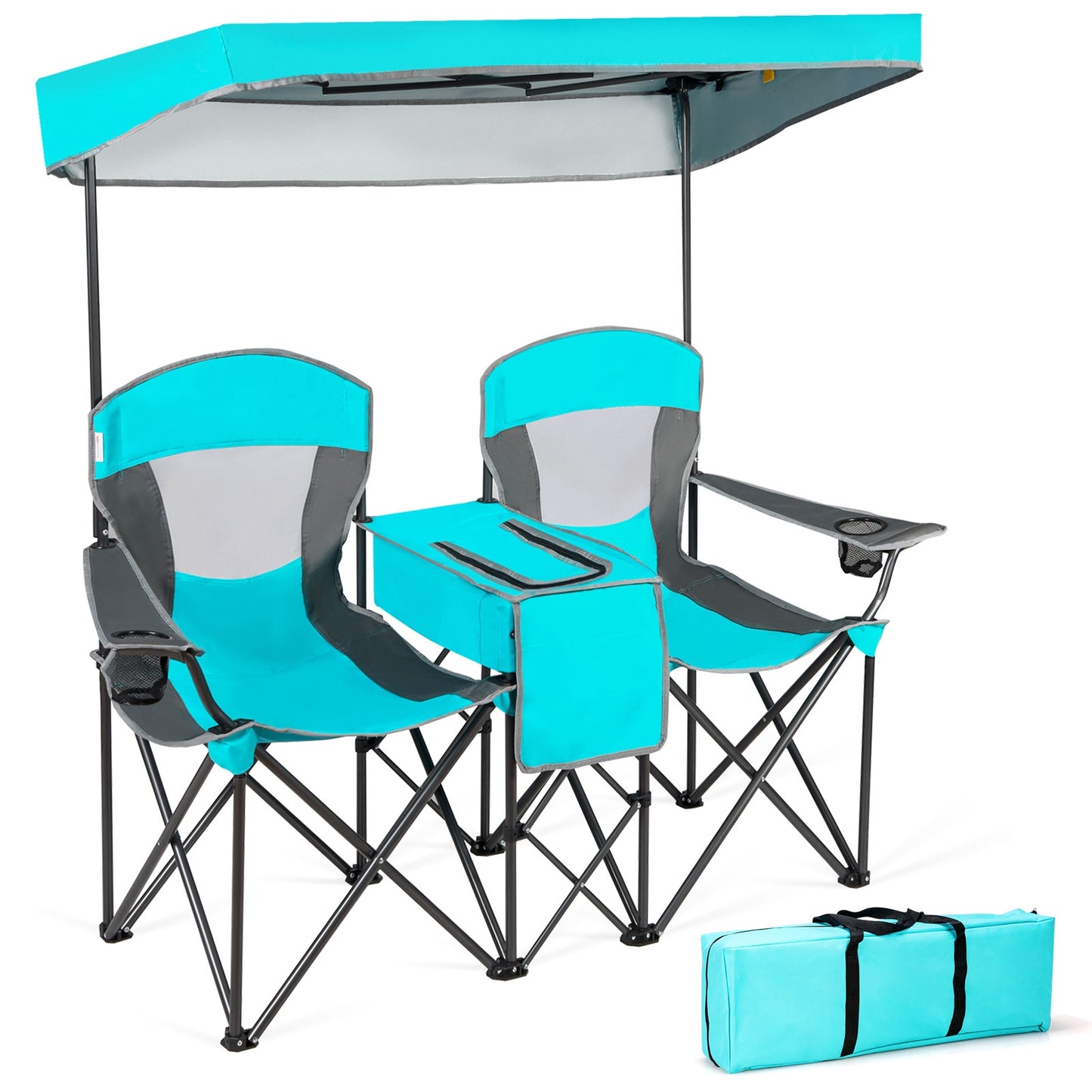 Folding Camping Chair with Canopy and Cooler Bag