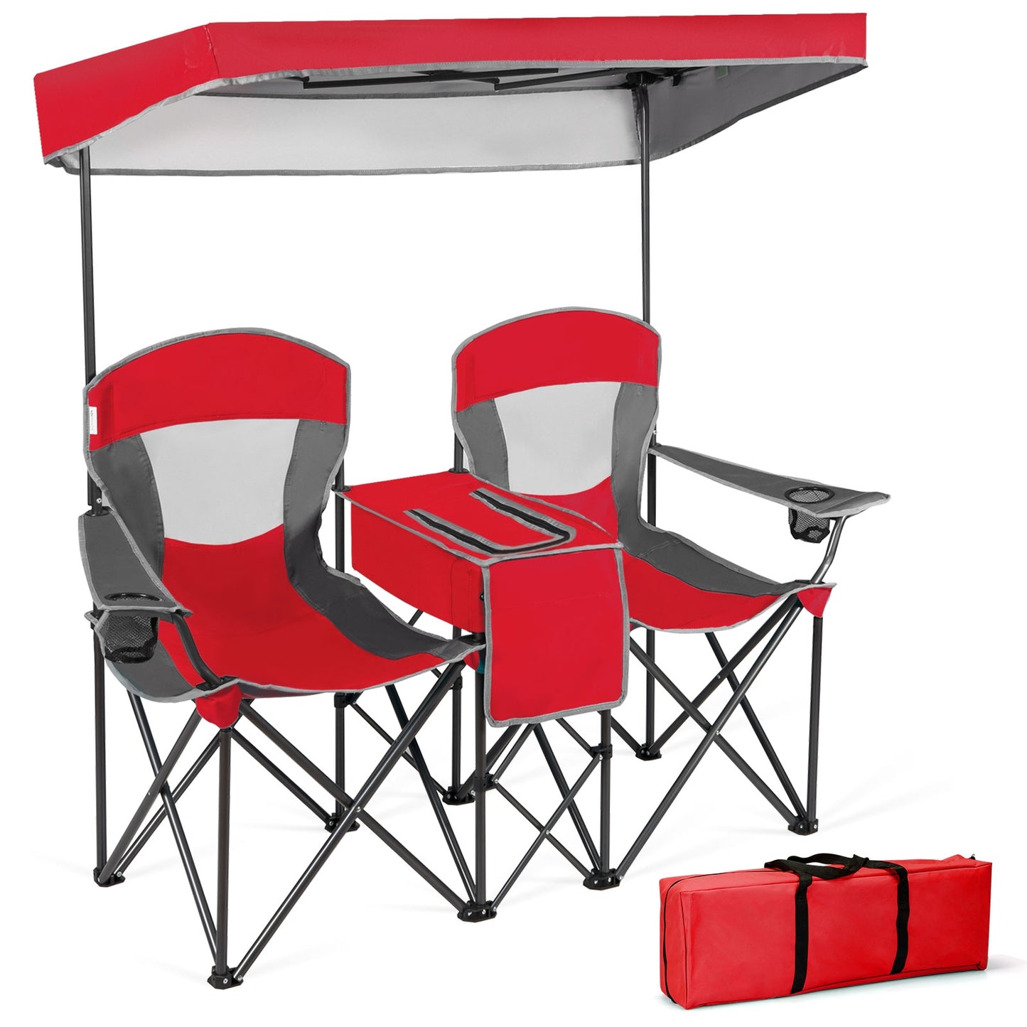 Folding Camping Chair with Canopy and Cooler Bag