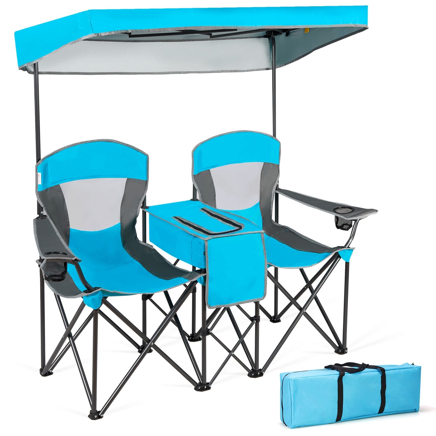 Folding Camping Chair with Canopy and Cooler Bag