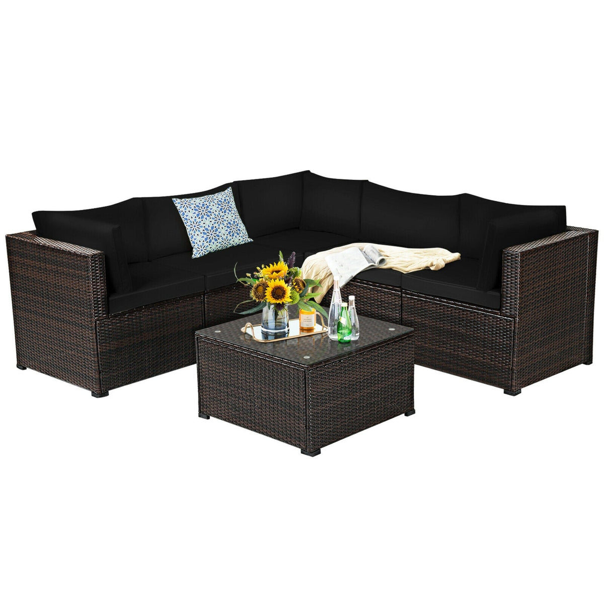 6 Pieces Patio Furniture Sofa Set with Cushions for Outdoor