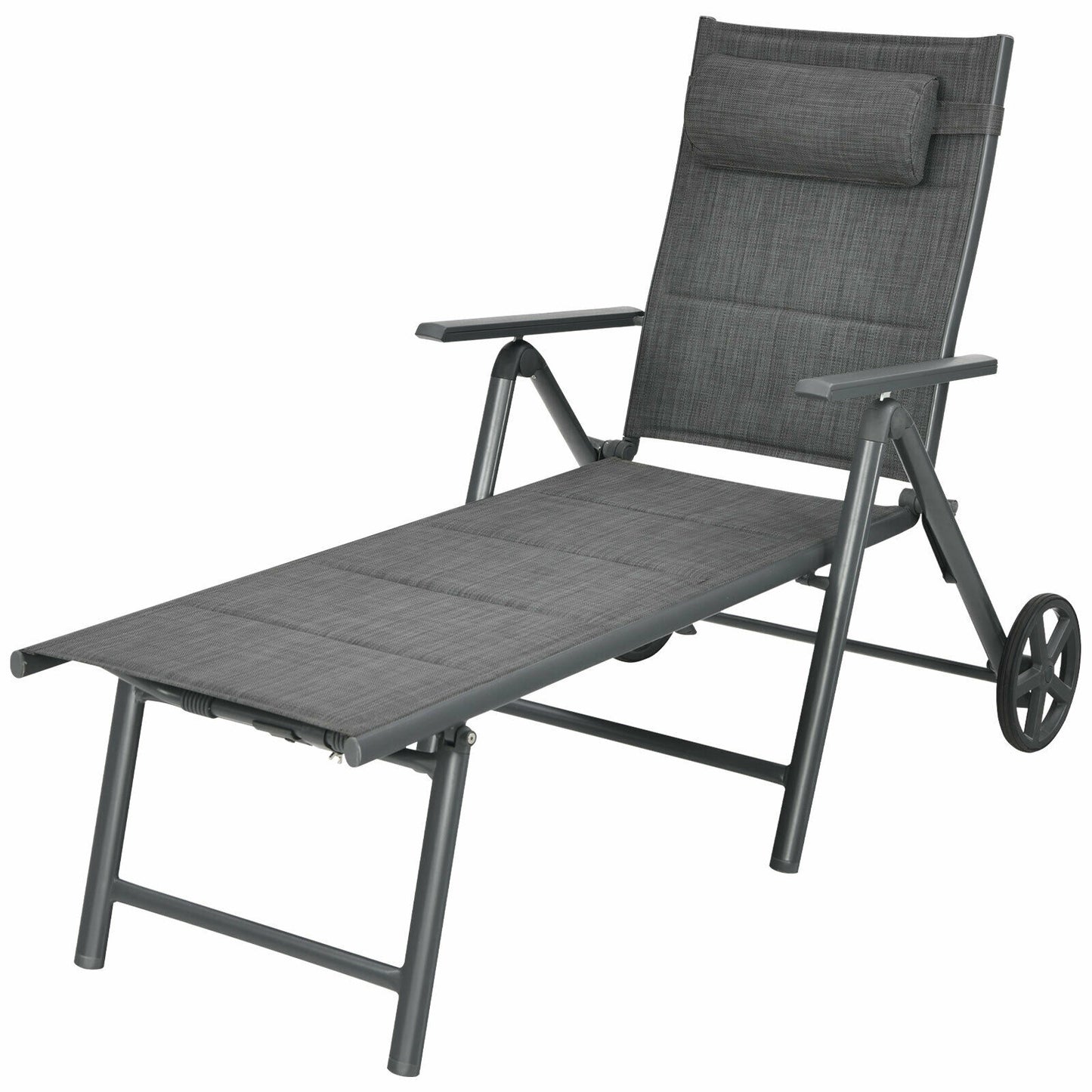 Reclining Patio Chaise Lounge with Adjustable Backrest & Wheels