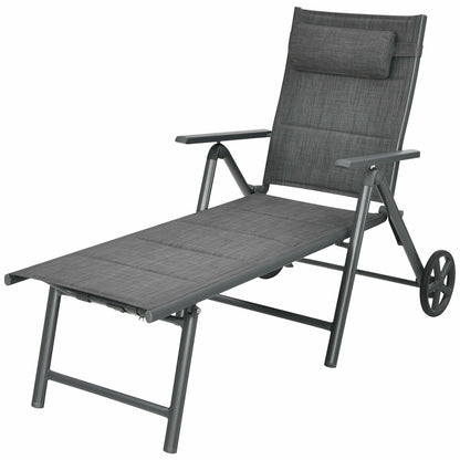 Reclining Patio Chaise Lounge with Adjustable Backrest & Wheels