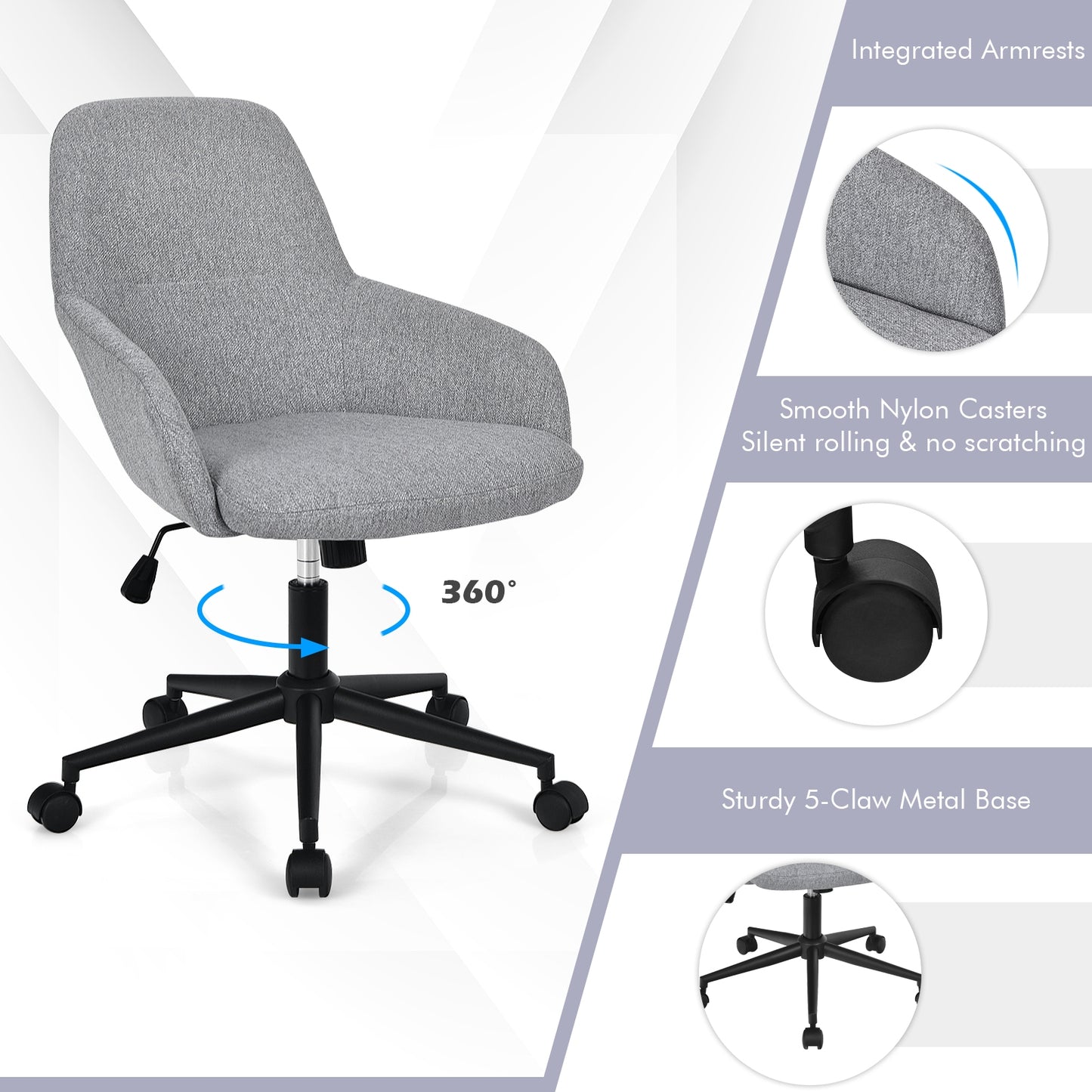 Adjustable Office Chair with Rocking Backrest - Gray