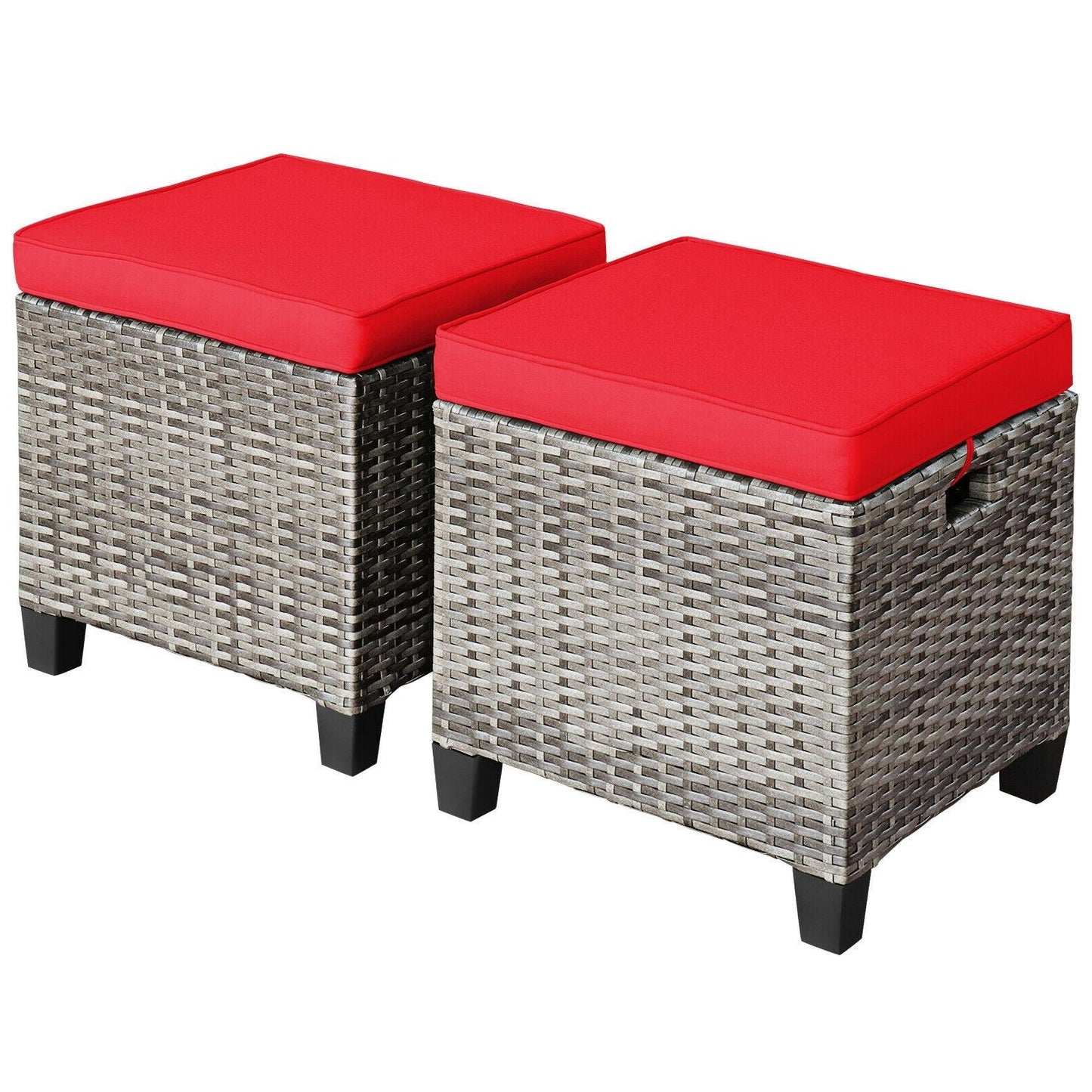 Patio Rattan Ottoman Set with Removable Cushions (2-Piece)