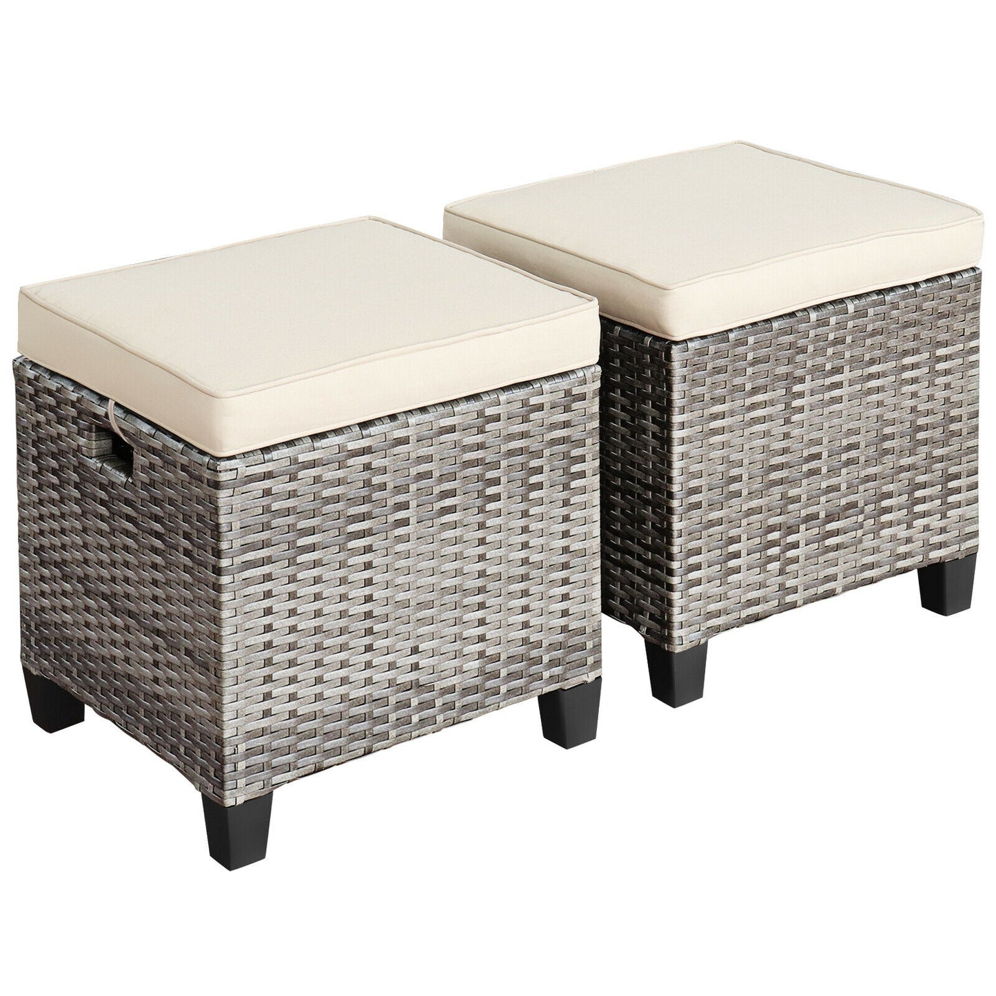 Patio Rattan Ottoman Set with Removable Cushions (2-Piece)