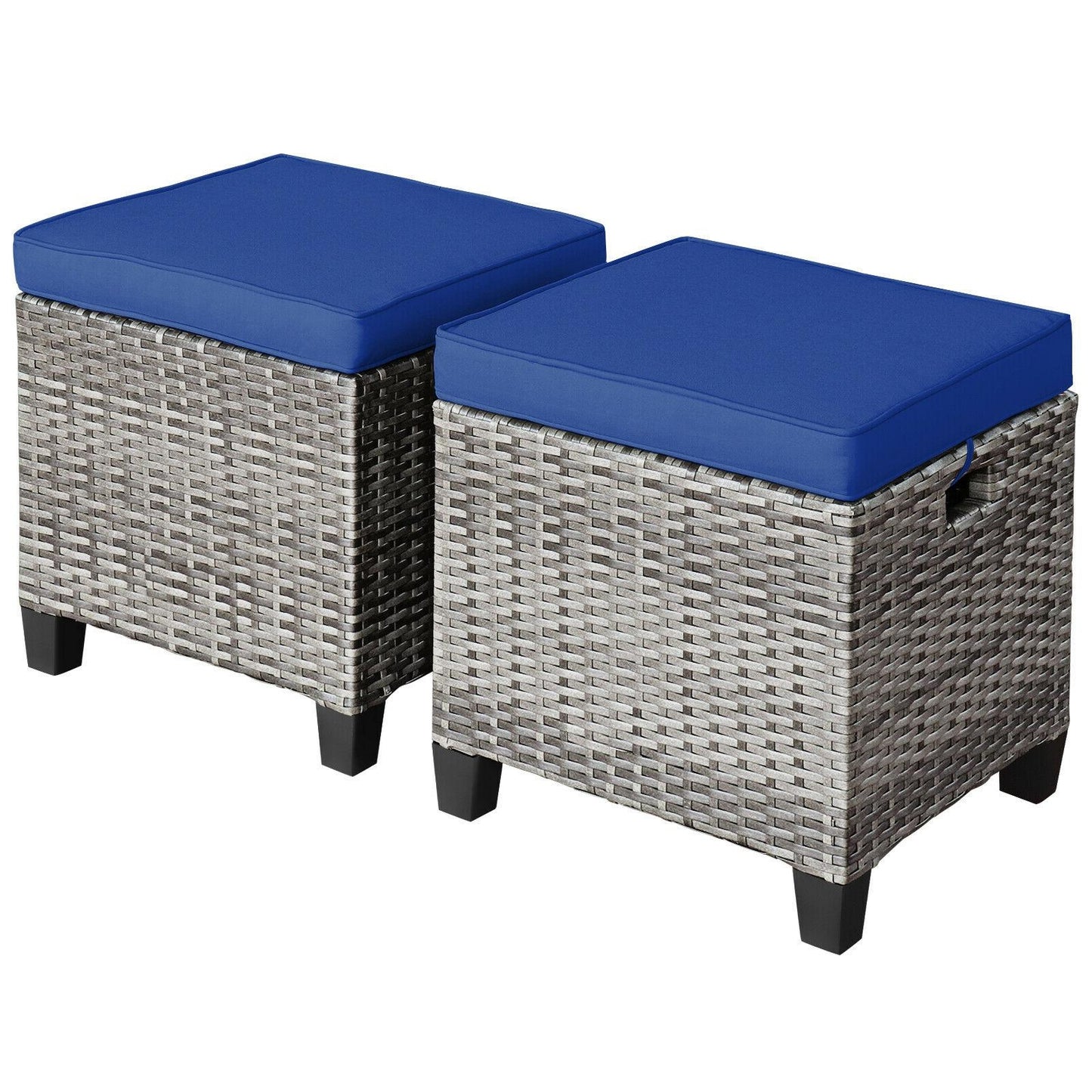 Patio Rattan Ottoman Set with Removable Cushions (2-Piece)