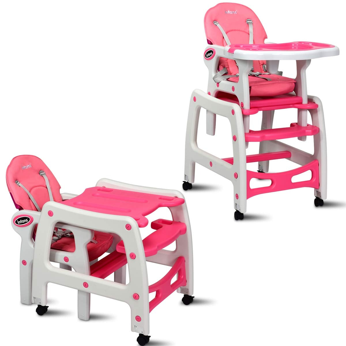 3-in-1 Convertible High Chair with Lockable Wheels