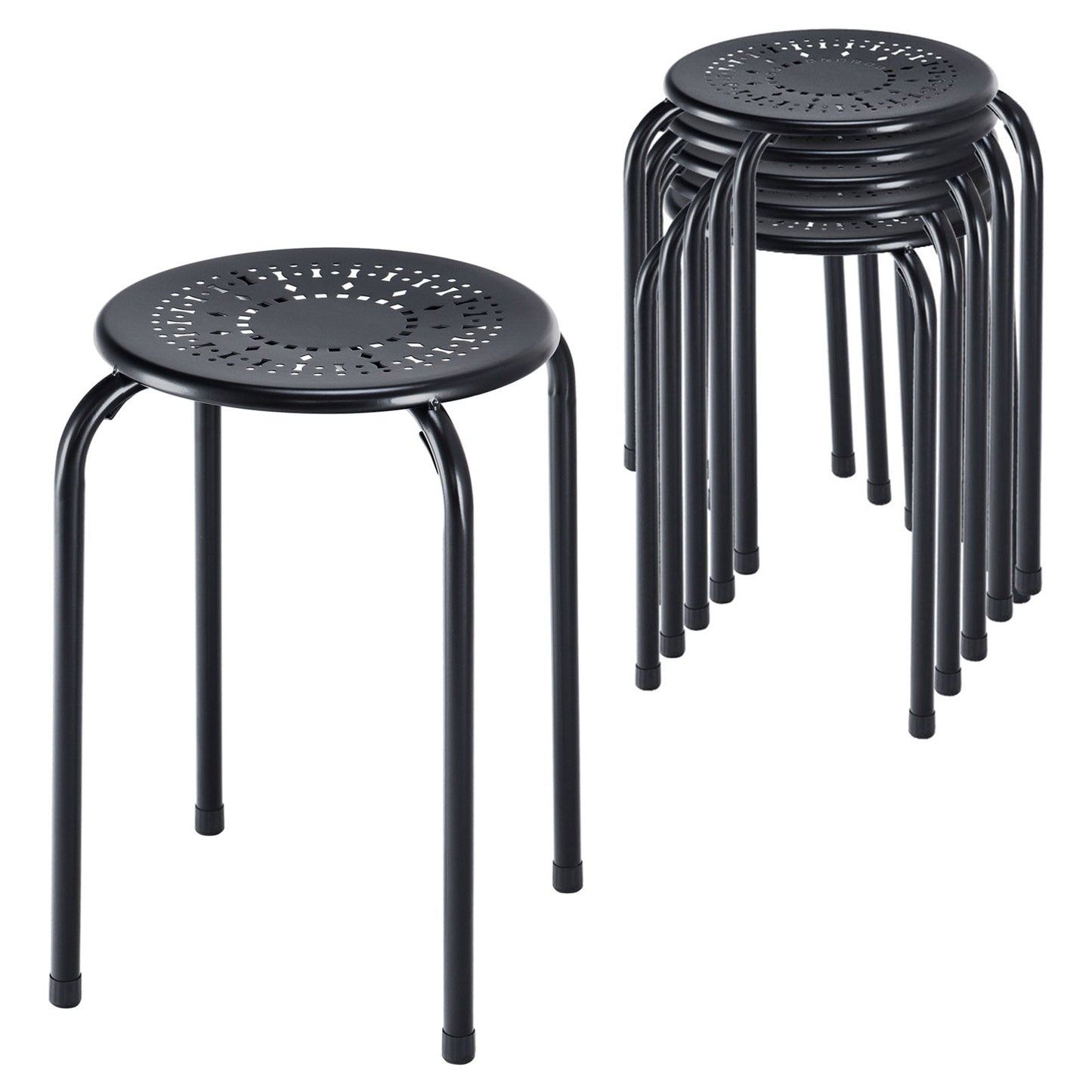 Stackable Metal Stools with Daisy Design - Set of 6
