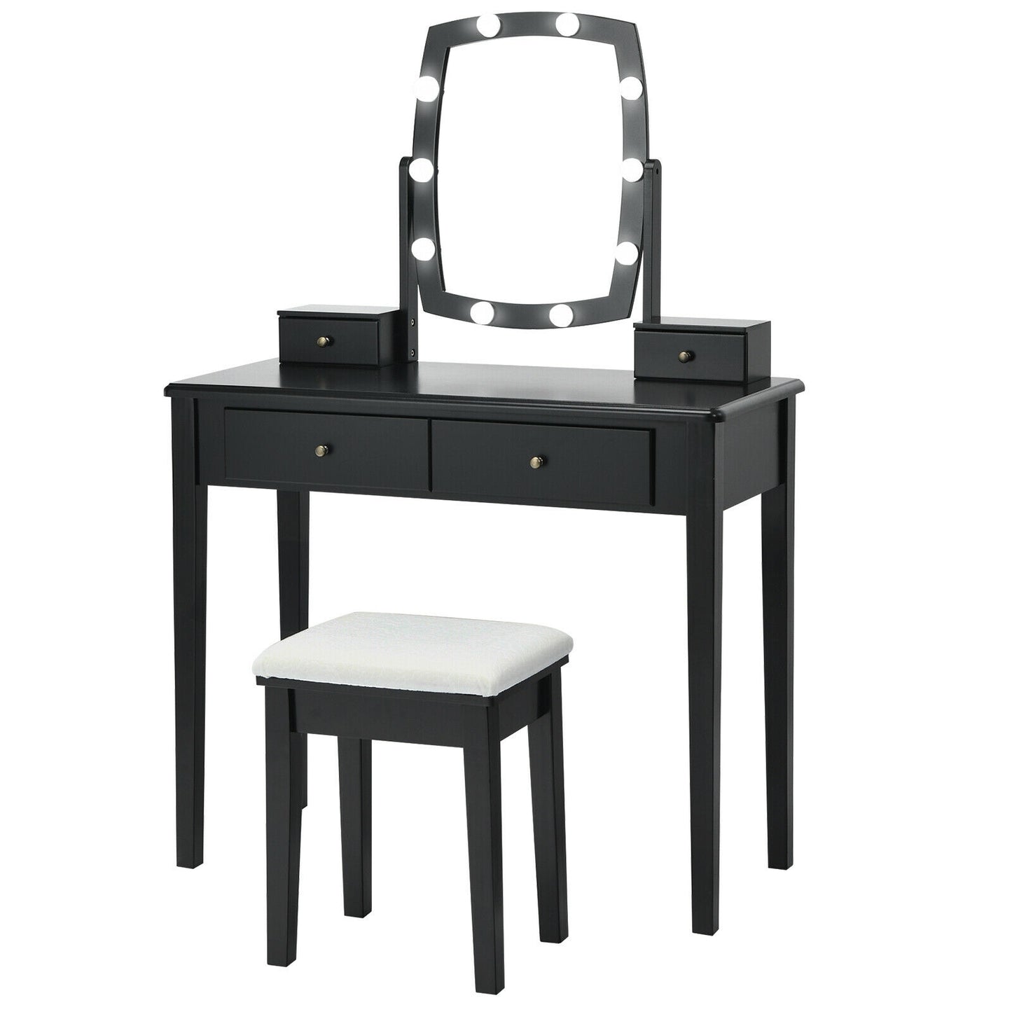 Lighted Vanity Table Set with Mirror and Stool