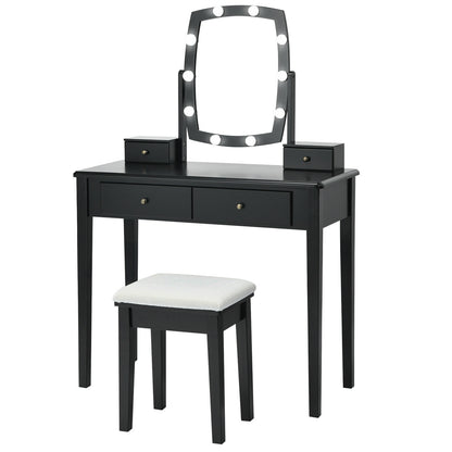 Lighted Vanity Table Set with Mirror and Stool