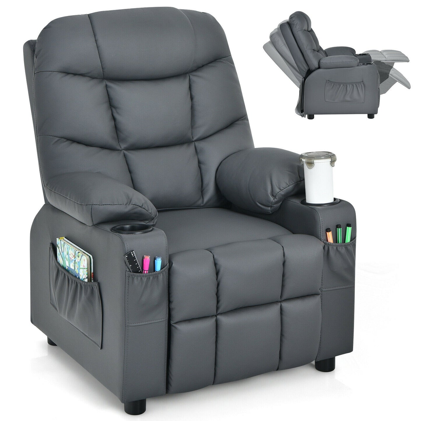 Kids Recliner Chair with Cup Holder and Footrest