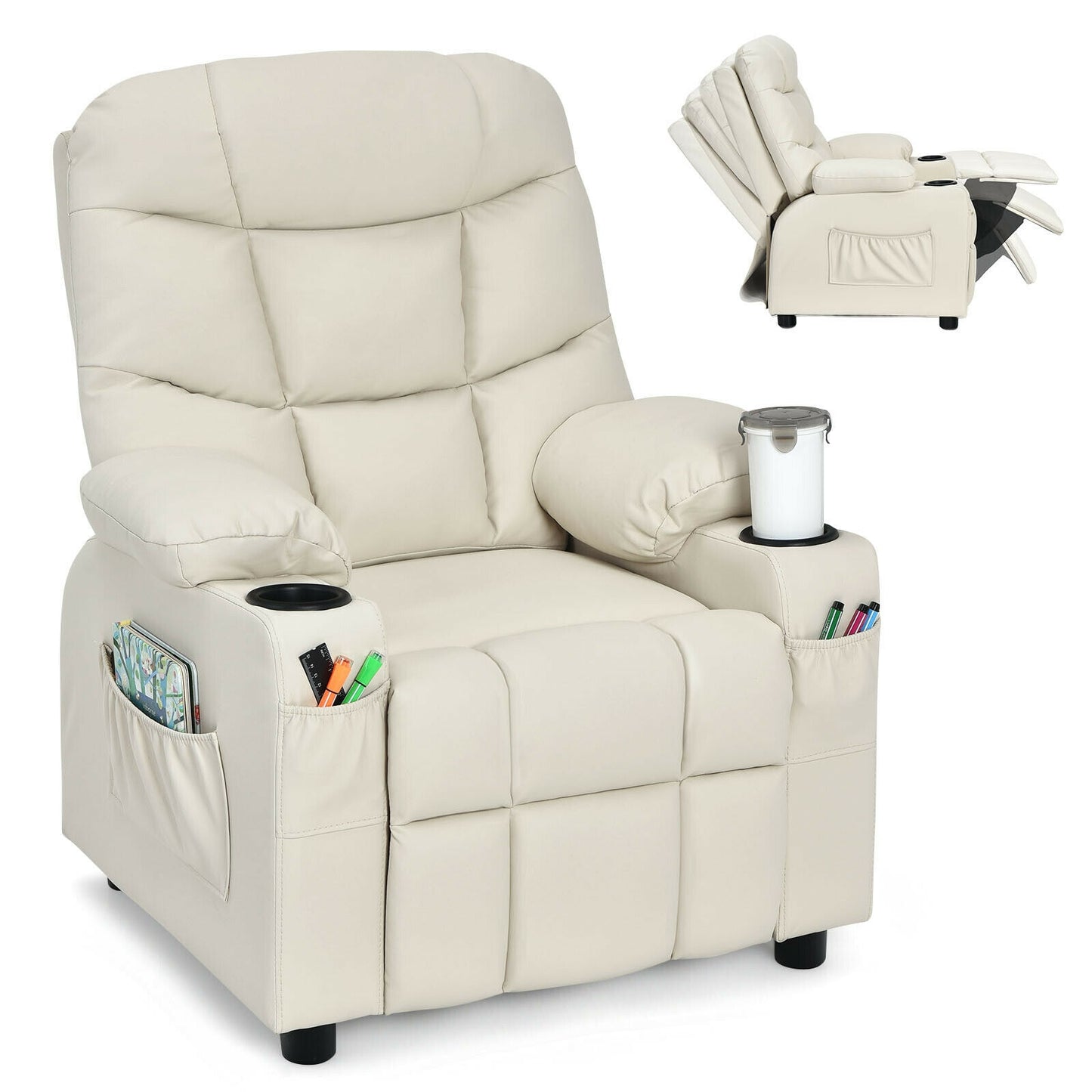 Kids Recliner Chair with Cup Holder and Footrest