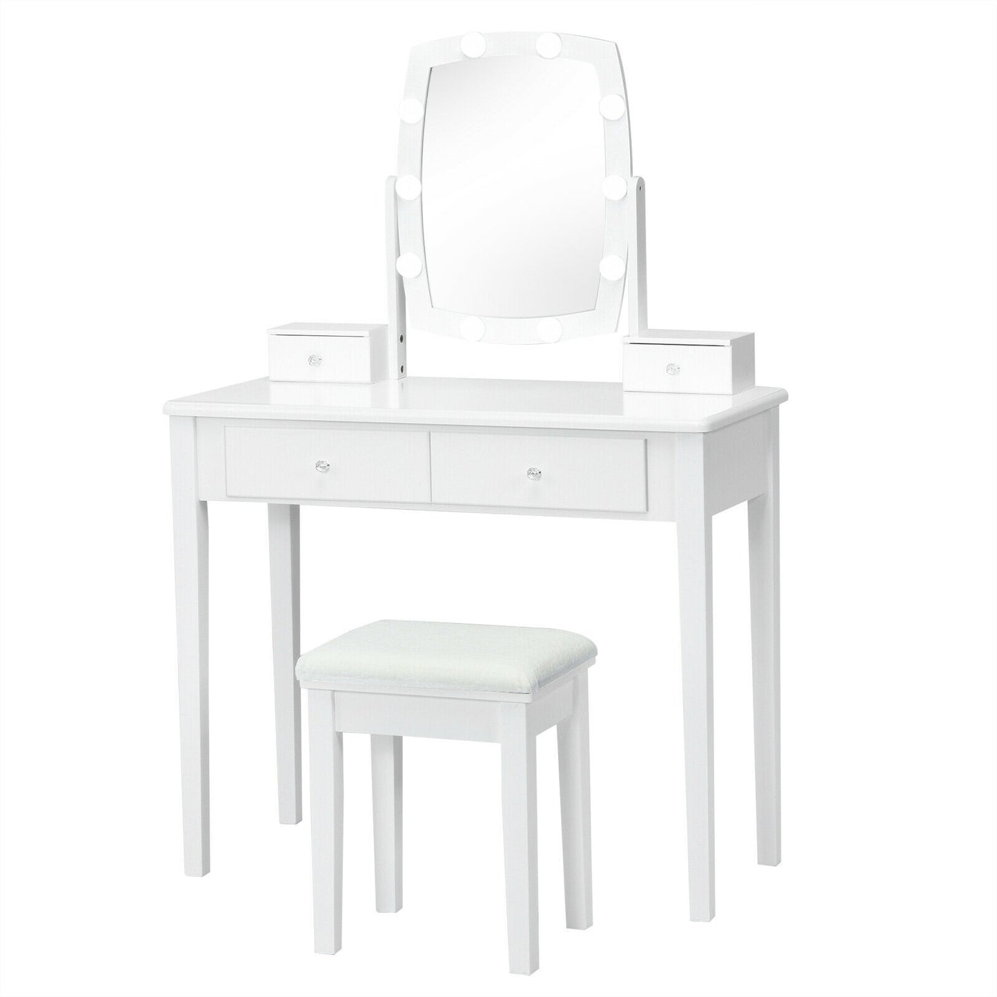 Lighted Vanity Table Set with Mirror and Stool