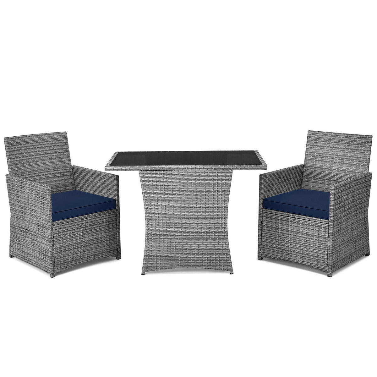 3 Pieces Patio Rattan Furniture Set with Cushioned Armrest Sofa