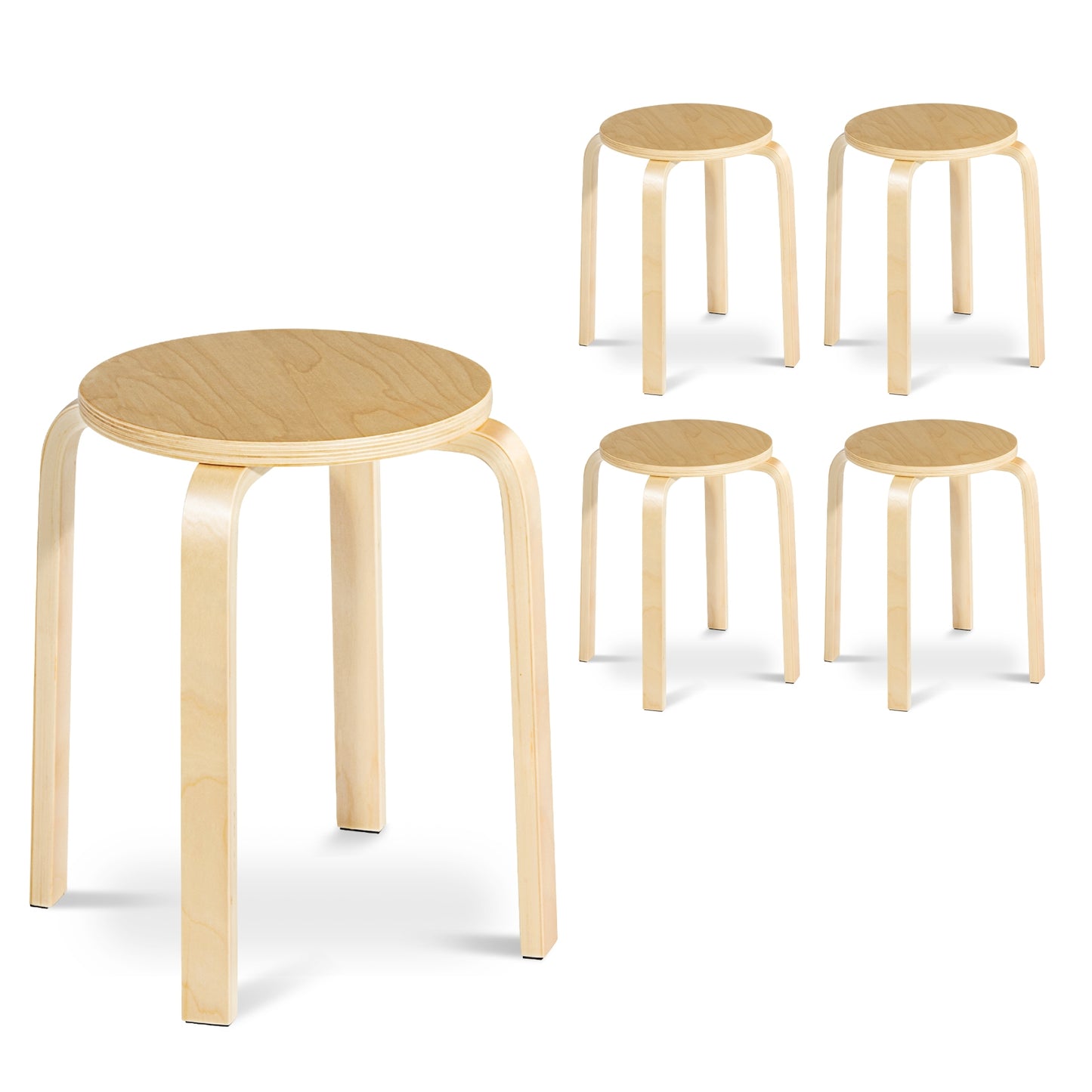 18-Inch Backless Wooden Dining Chairs - Set of 4