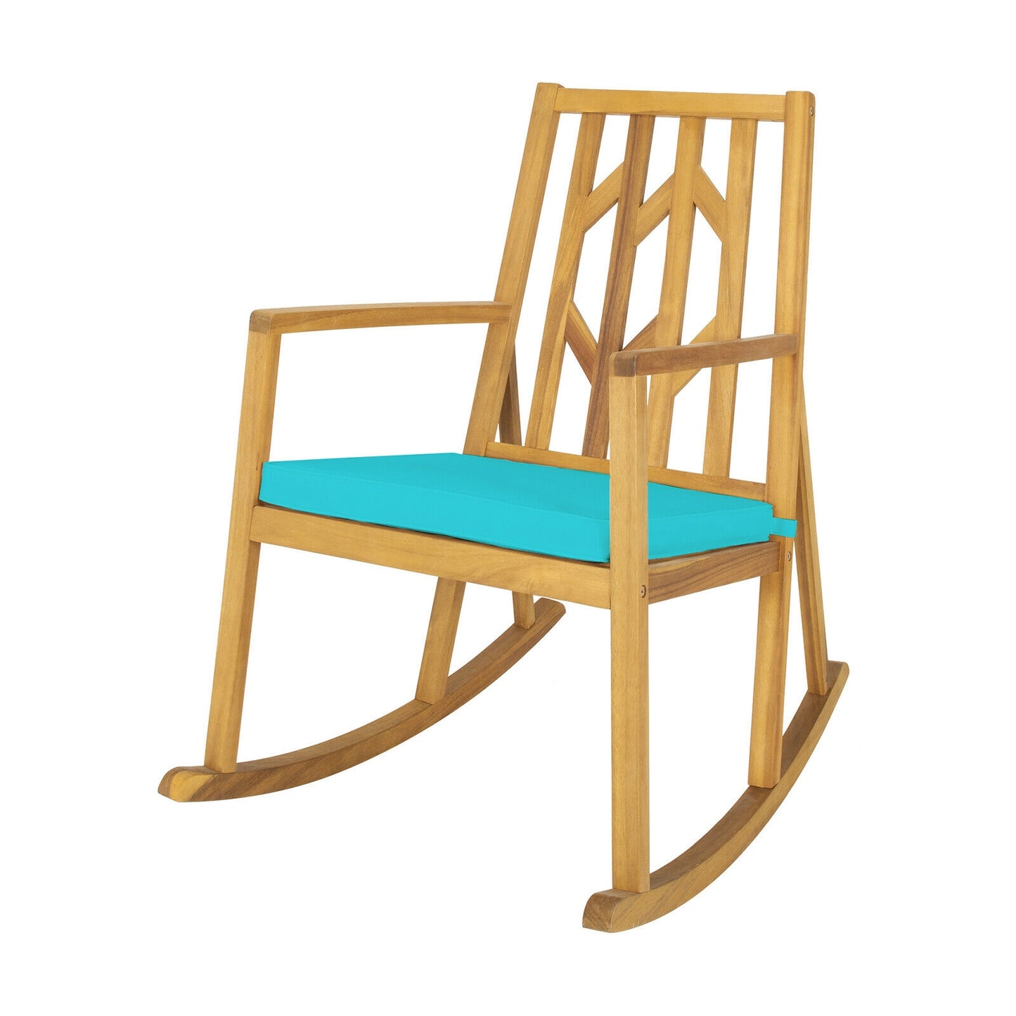 Acacia Wood Patio Rocking Chair with Cushion and Armrests