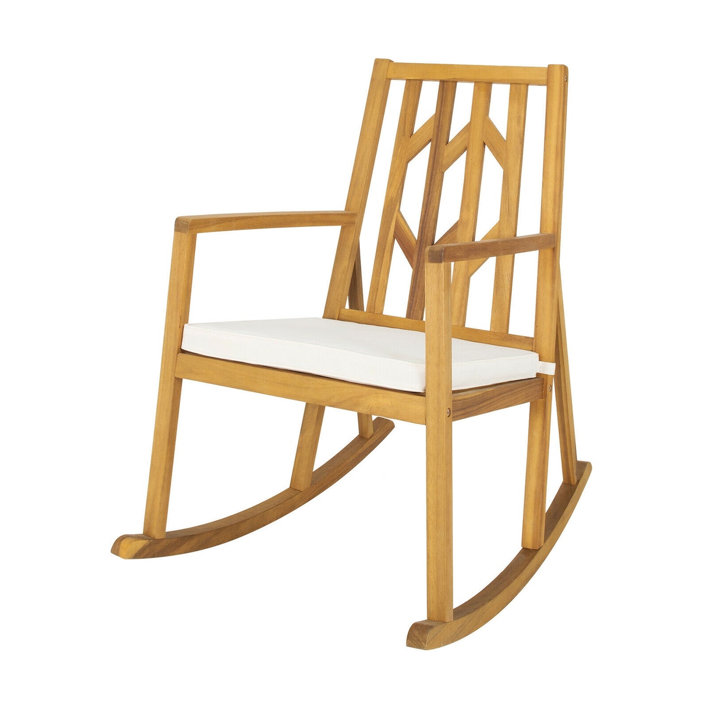 Acacia Wood Patio Rocking Chair with Cushion and Armrests