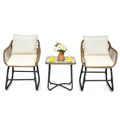 3-Piece Patio Bistro Set with Rattan Chairs & Glass Table