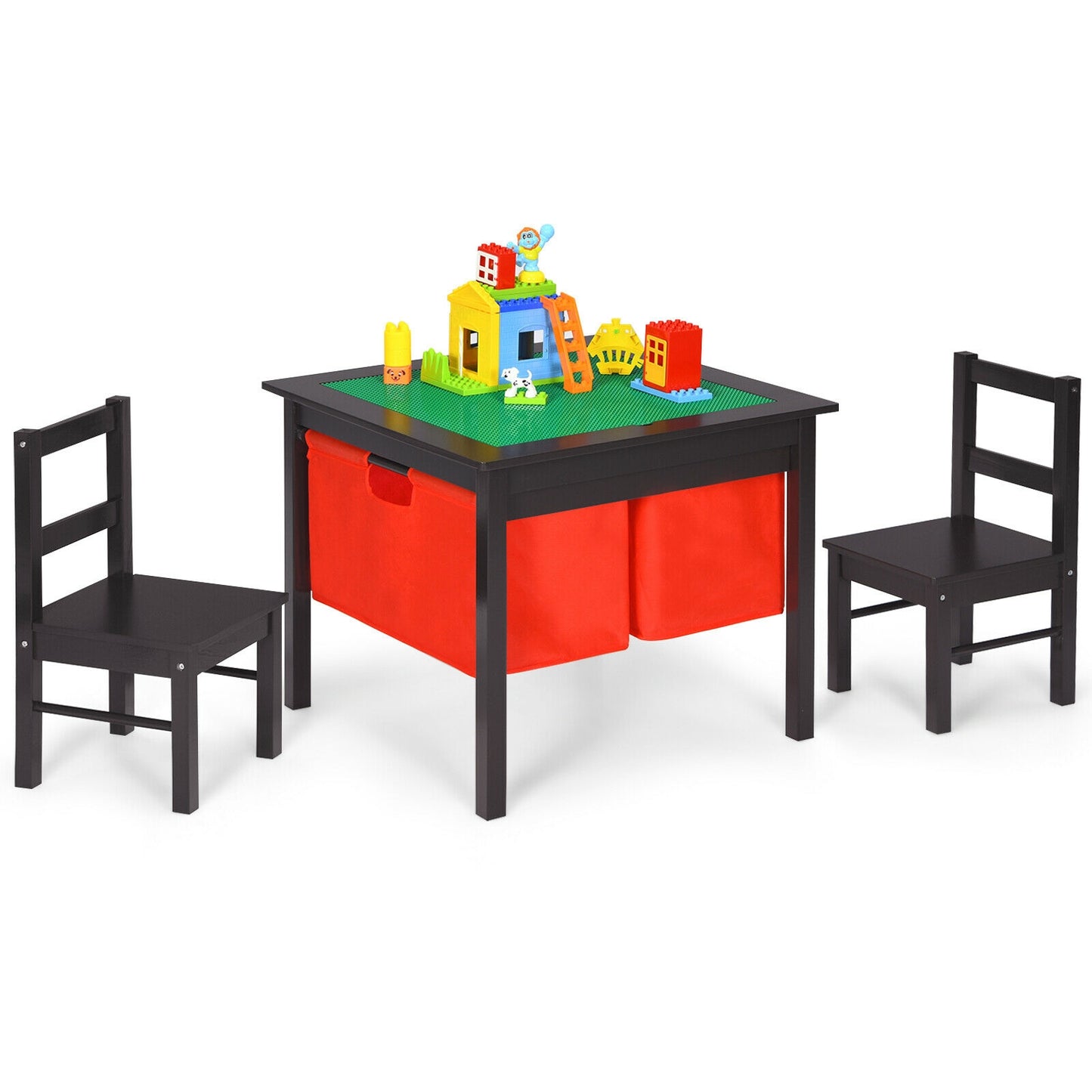 Kids Activity Table and 2 Chairs Set with Storage Drawers