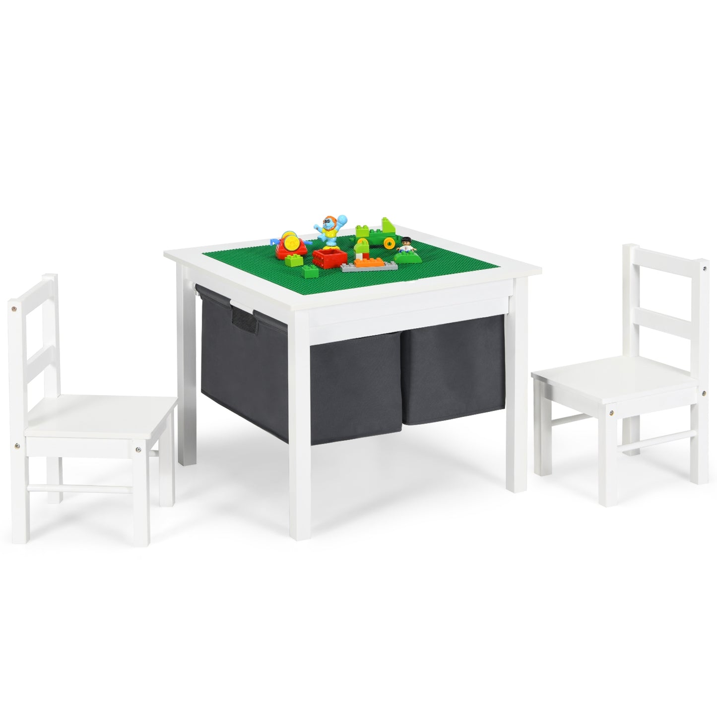 Kids Activity Table and 2 Chairs Set with Storage Drawers