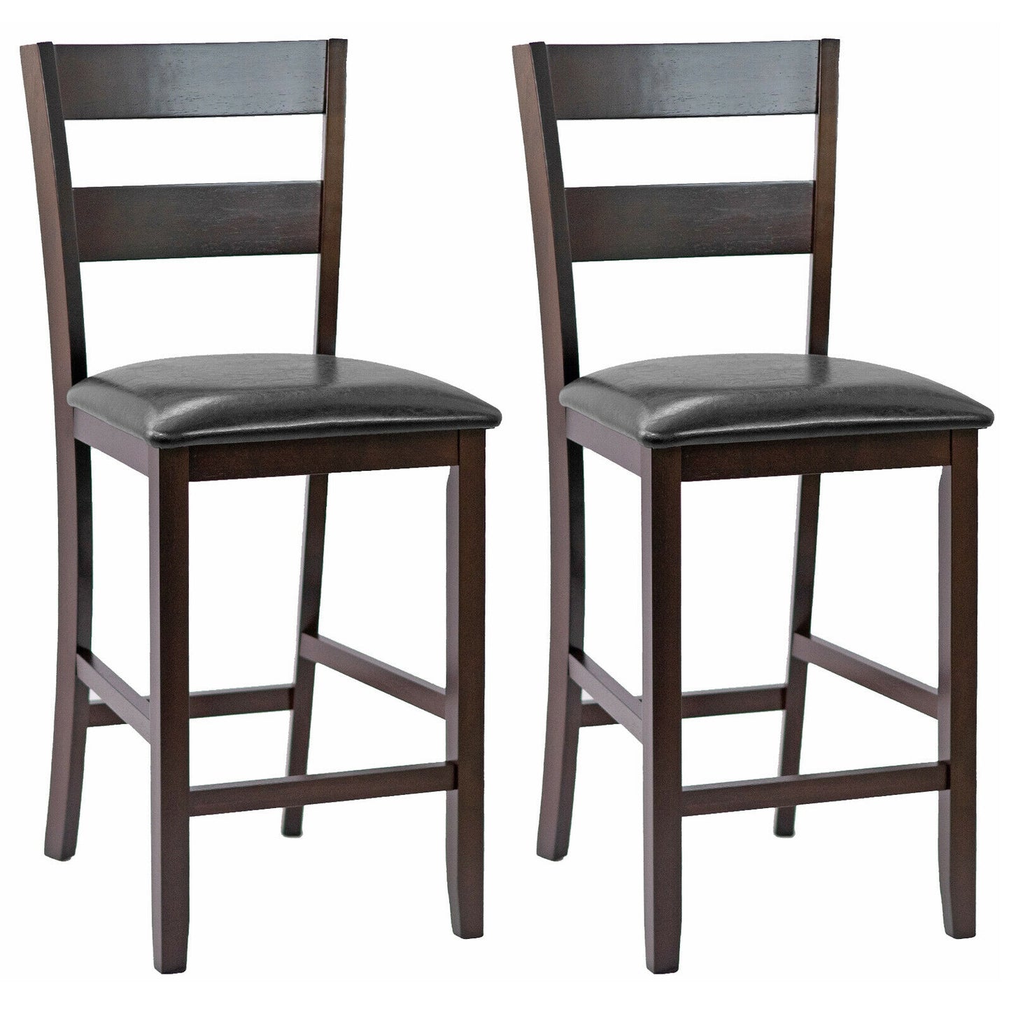 Upholstered Bar Stools Set of 2 with PU Leather Seats