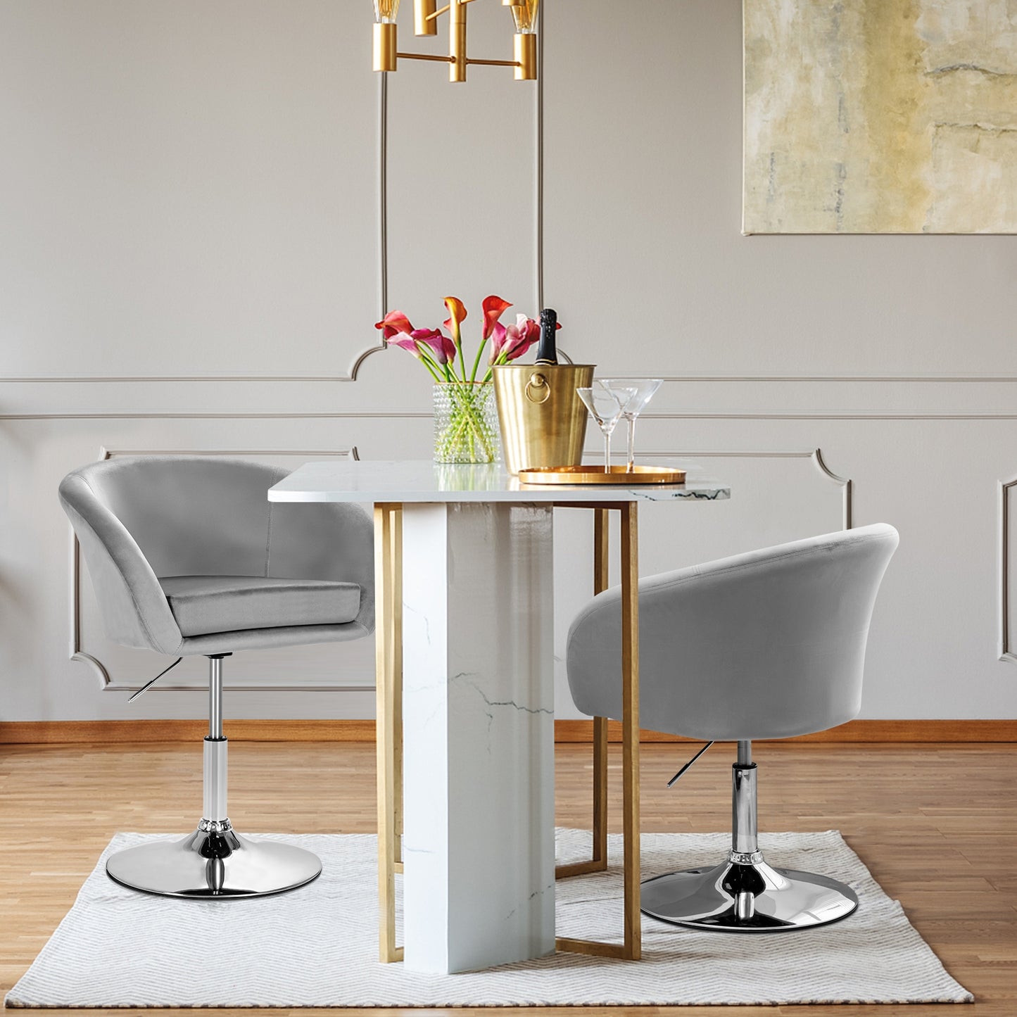 Swivel Accent Chair with Adjustable Height and Round Back