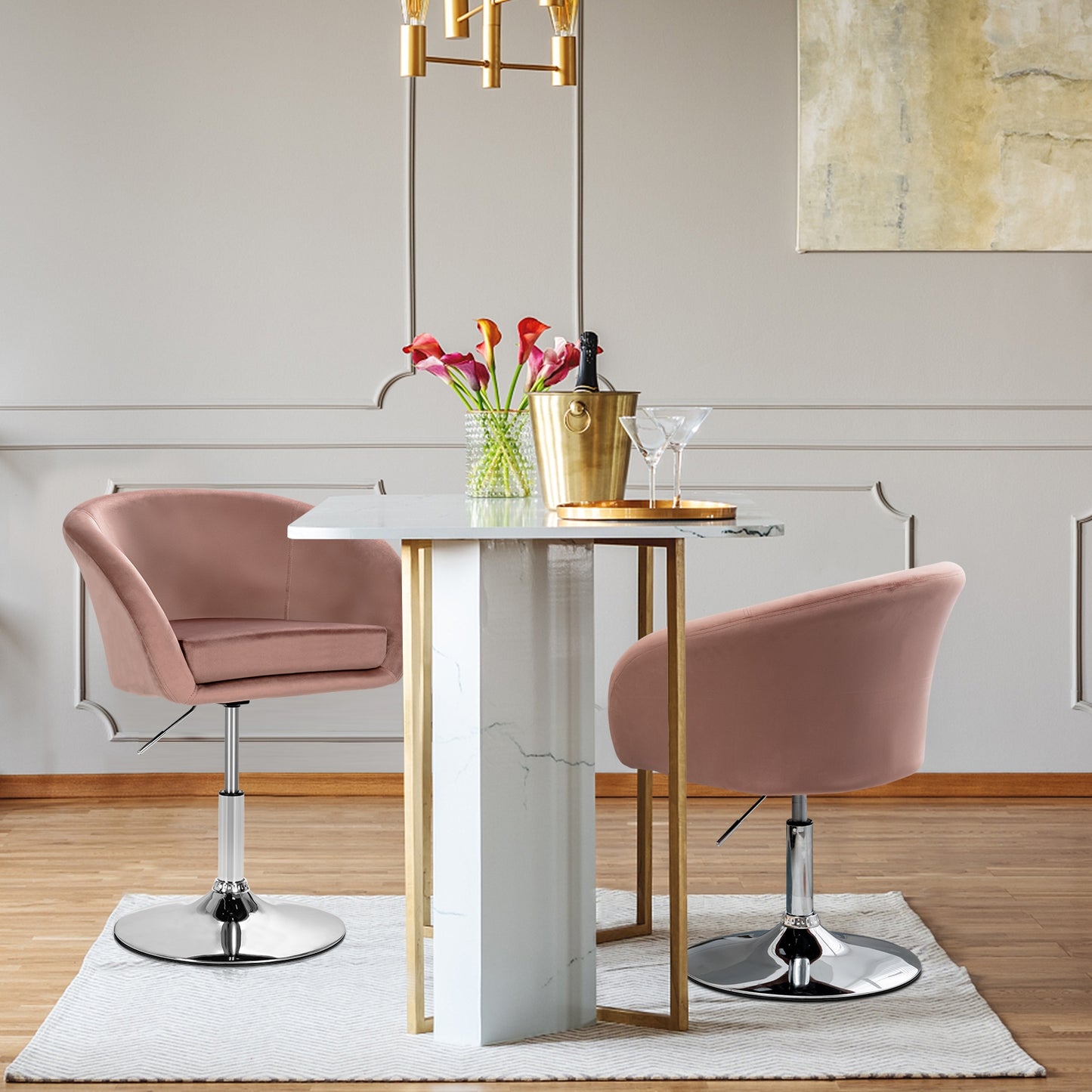 Swivel Accent Chair with Adjustable Height and Round Back
