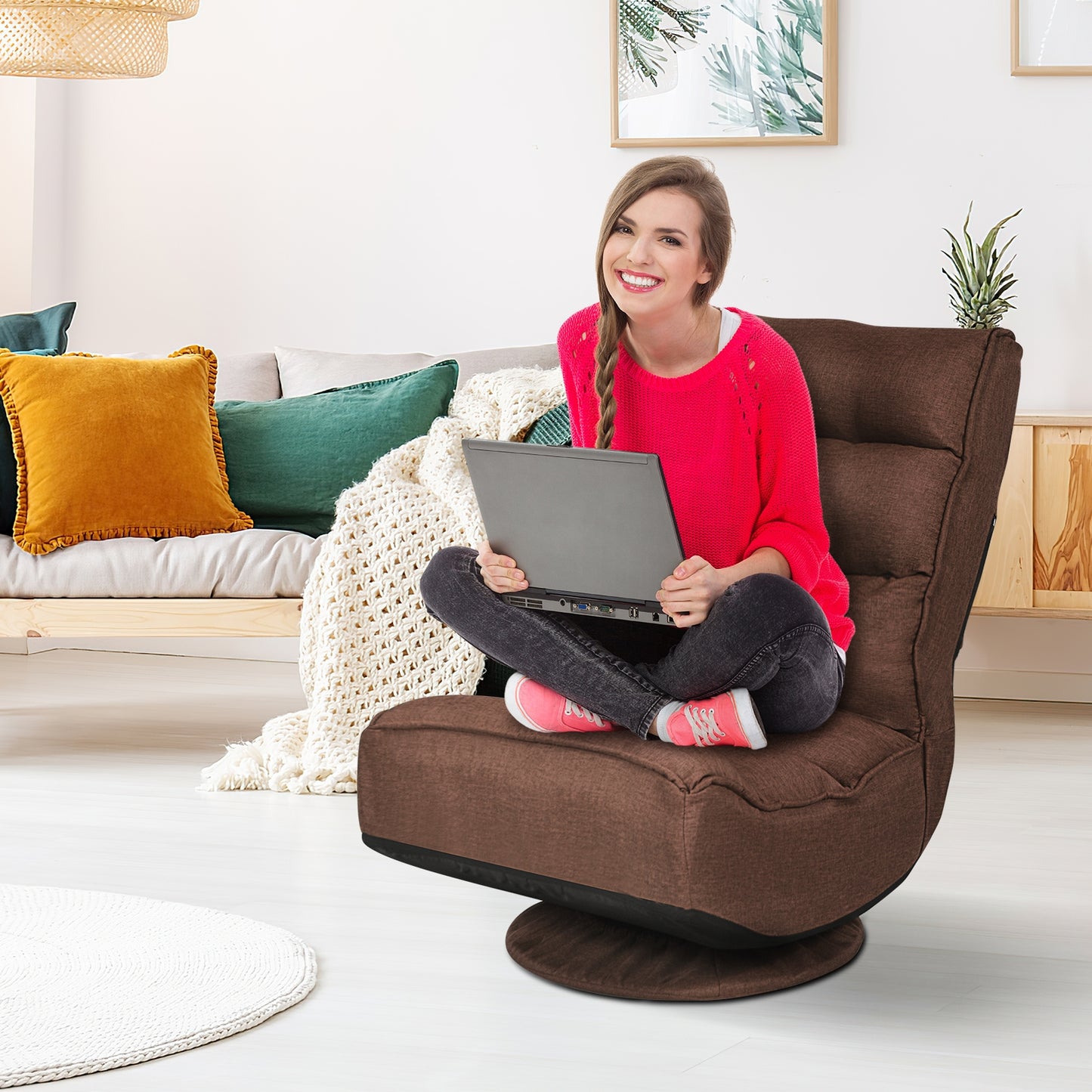 Folding Floor Gaming Chair with 360° Swivel Base