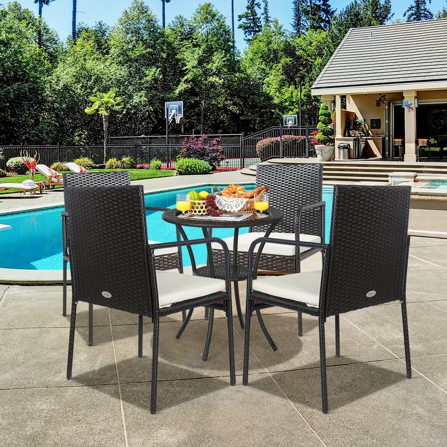 Patio Wicker Dining Chairs Set of 4 with Cushions