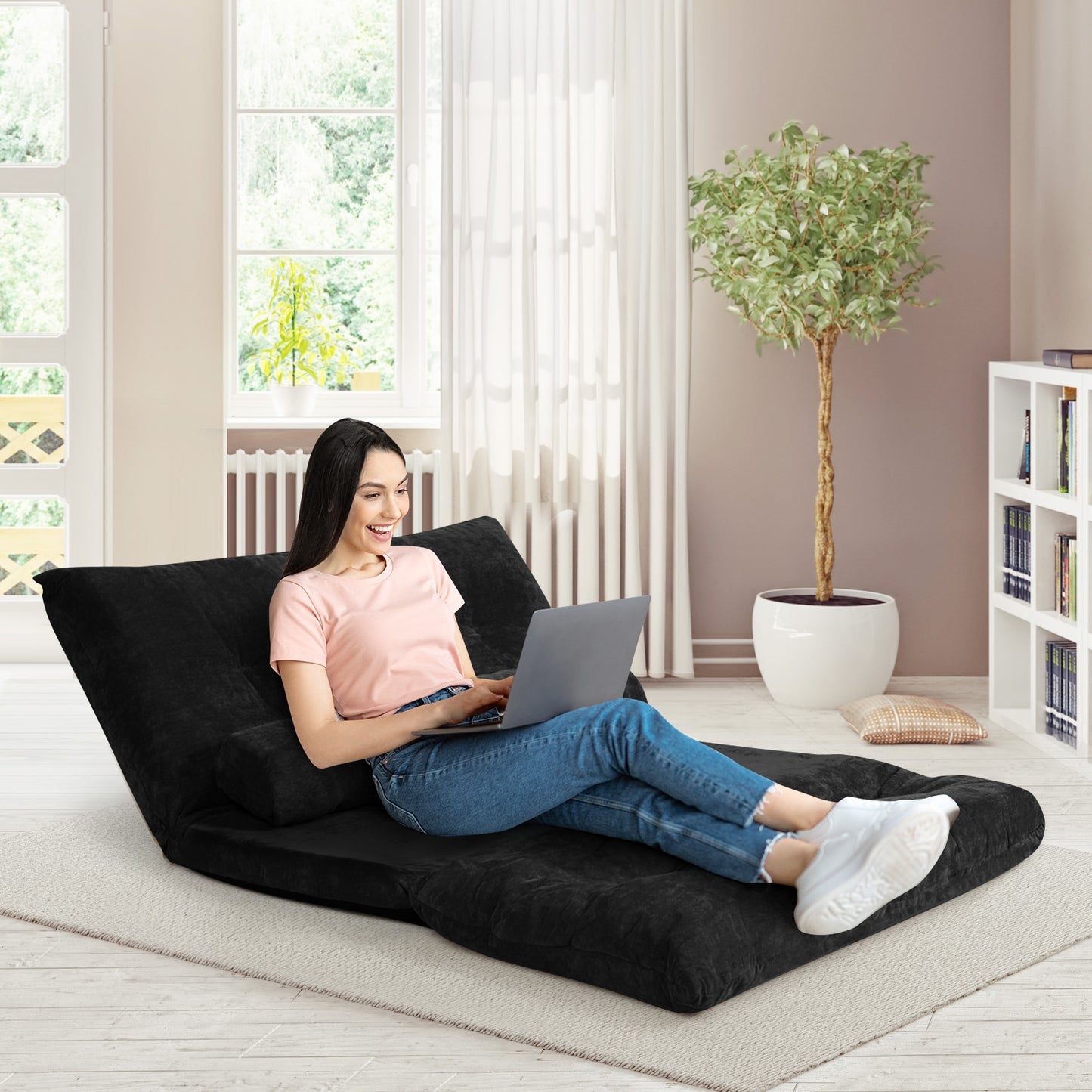 6-Position Adjustable Floor Sofa with 2 Pillows