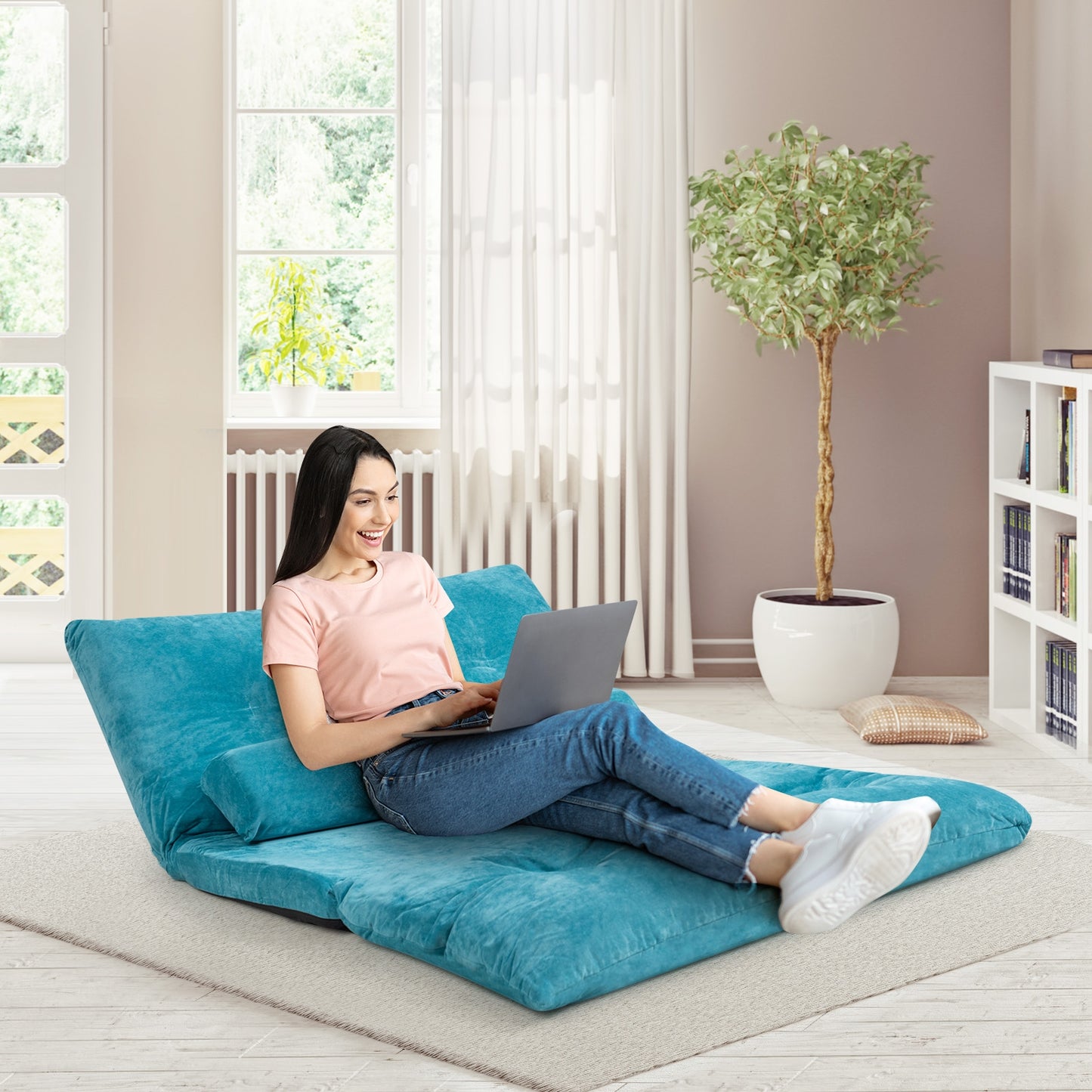 6-Position Adjustable Floor Sofa with 2 Pillows