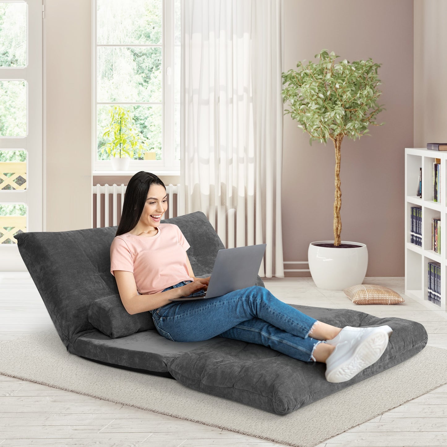 6-Position Adjustable Floor Sofa with 2 Pillows