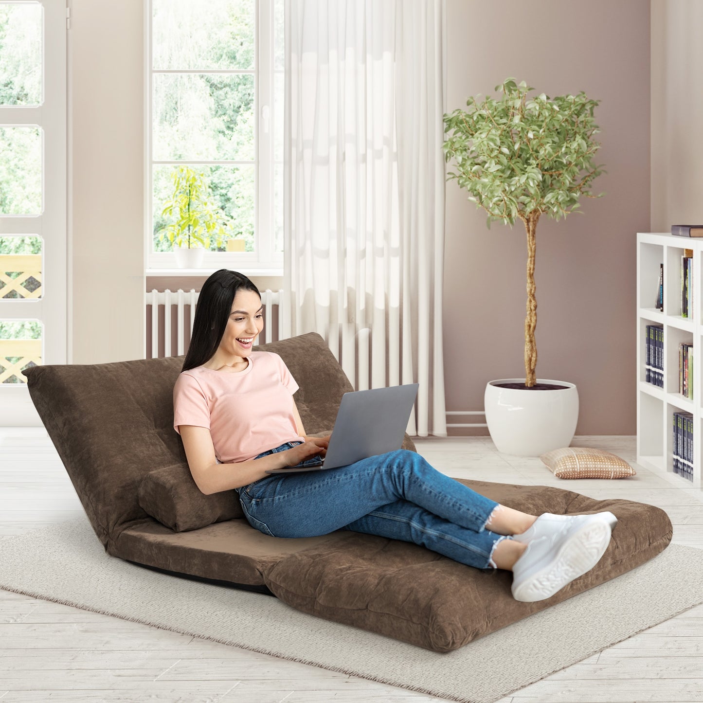 6-Position Adjustable Floor Sofa with 2 Pillows