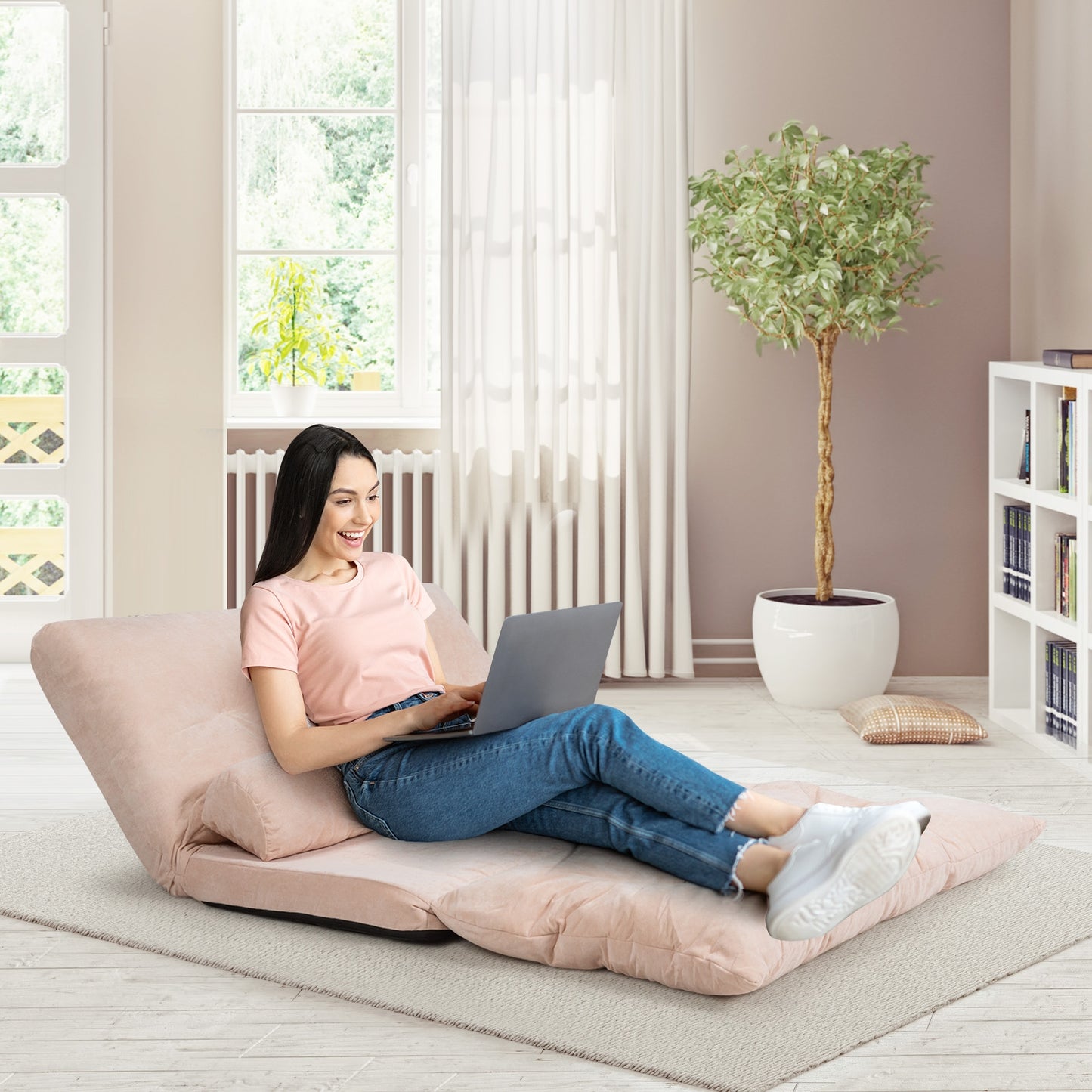 6-Position Adjustable Floor Sofa with 2 Pillows