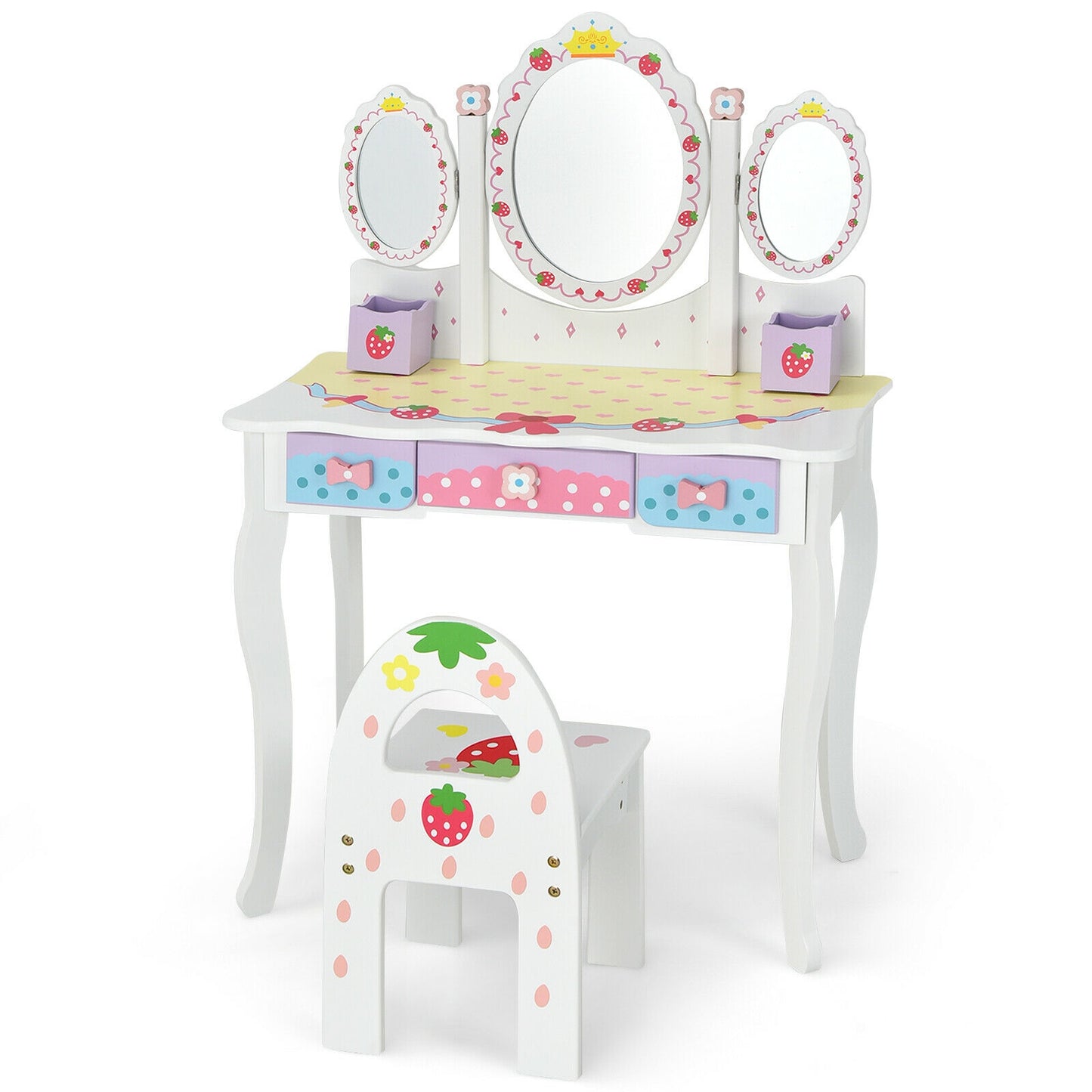 Kids Vanity Table Set with Tri-Fold Mirror and Chair