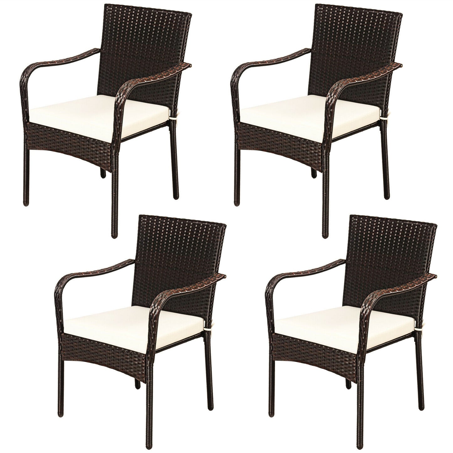 Stackable Patio Dining Chairs Set of 4 with Cushions