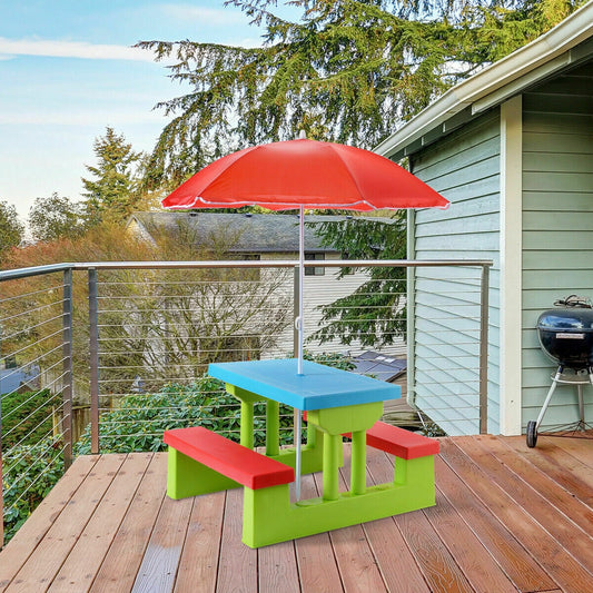 Kids Picnic Table and Bench Set with Umbrella