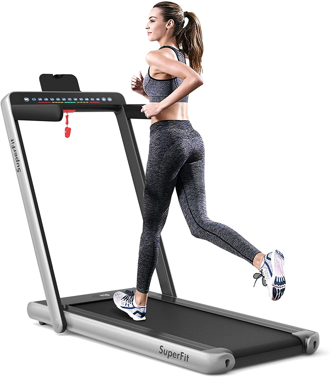 2-in-1 Folding Treadmill with Dual Display and Remote Control