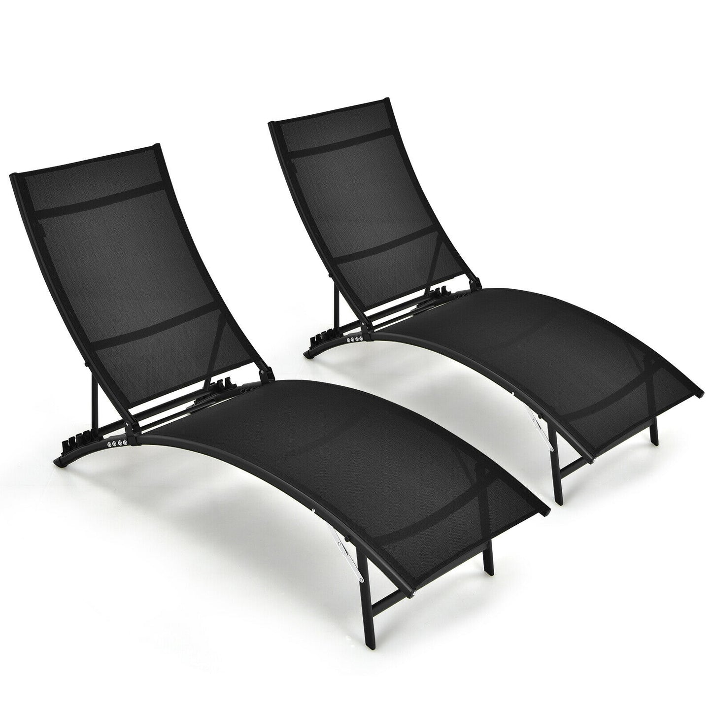 Folding Chaise Lounge Chairs Set of 2 with 5-Position Backrest