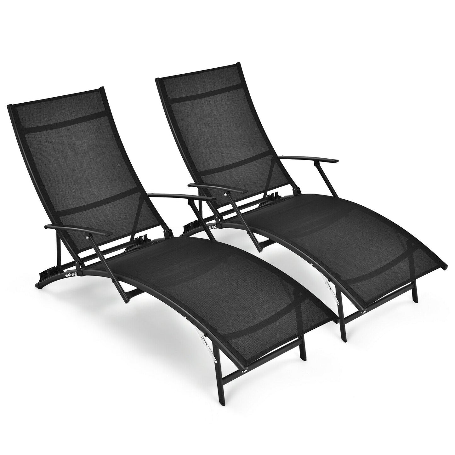 Folding Stackable Chaise Lounge Chairs Set of 2 with Armrests