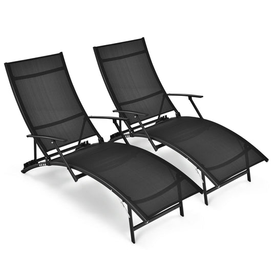 Folding Stackable Chaise Lounge Chairs Set of 2 with Armrests