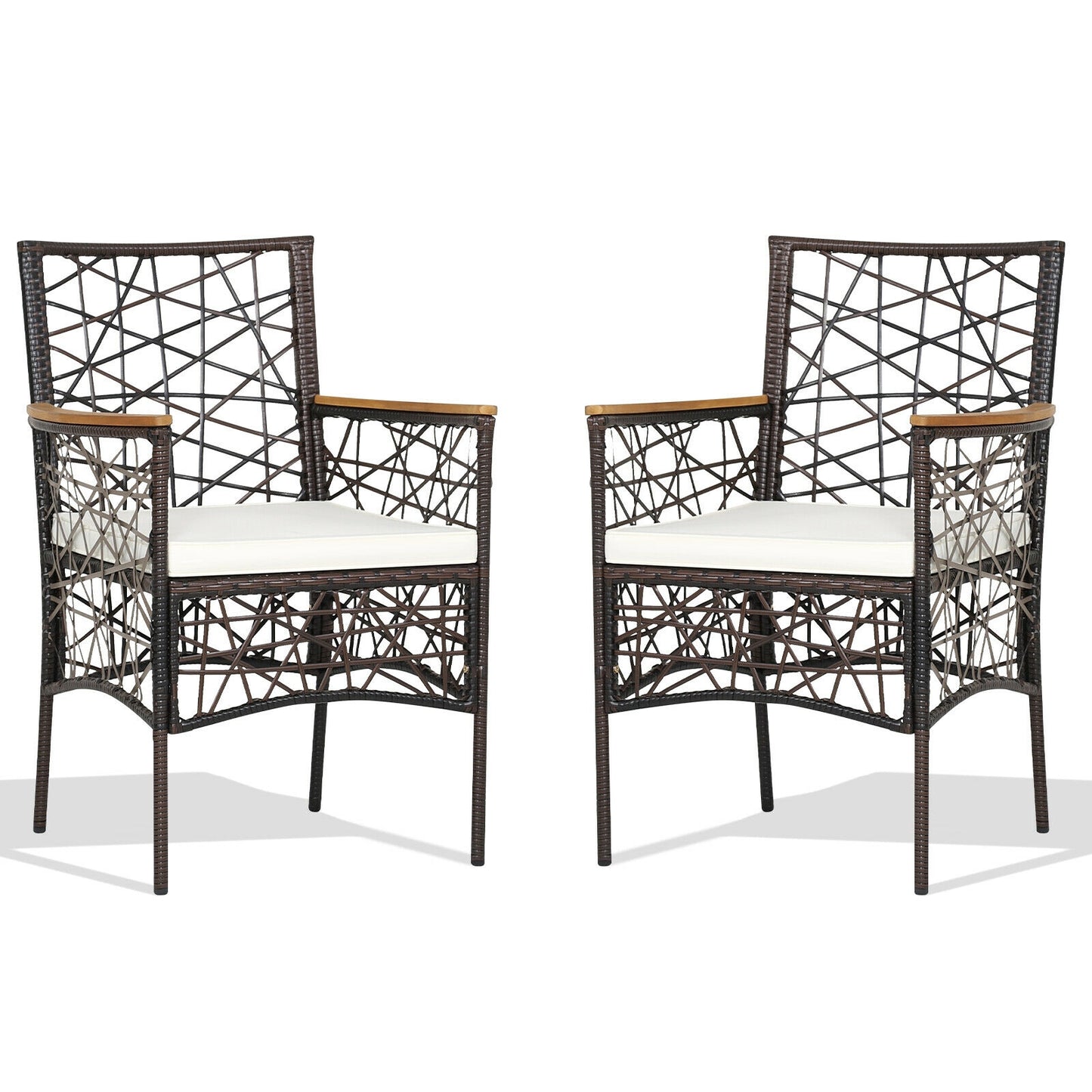 Patio Dining Chairs Set of 2 with Cushions & Wood Armrests