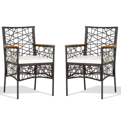 Patio Dining Chairs Set of 2 with Cushions & Wood Armrests