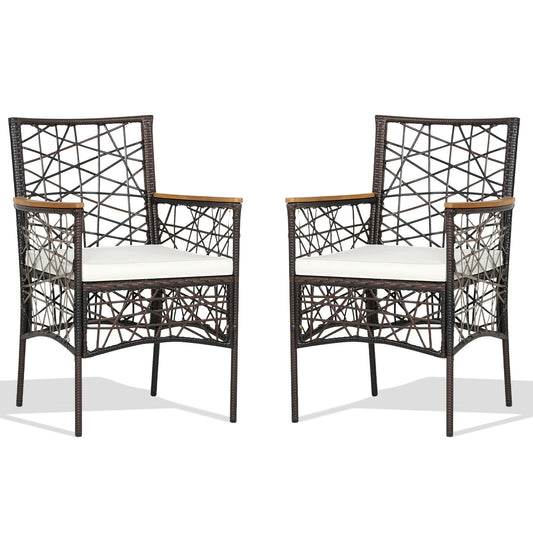 Patio Dining Chairs Set of 2 with Cushions & Wood Armrests