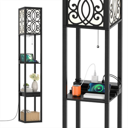 Modern Standing Shelf Lamp with 1 Power Outlet and 2 USB Ports