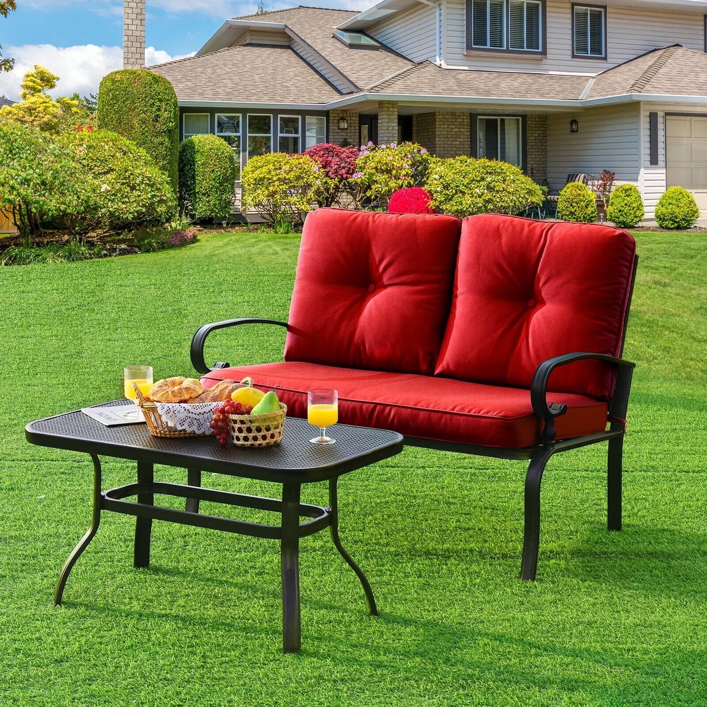 2-Piece Patio Loveseat Set with Cushions and Coffee Table