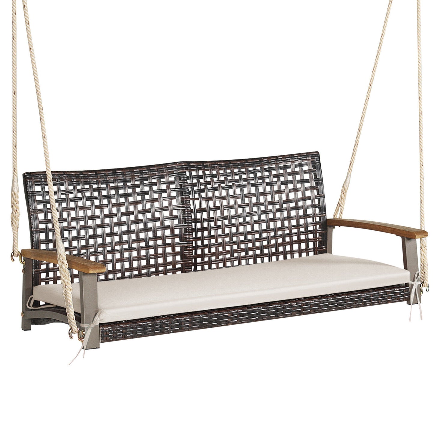 2-Person Rattan Porch Swing Chair with Cushion